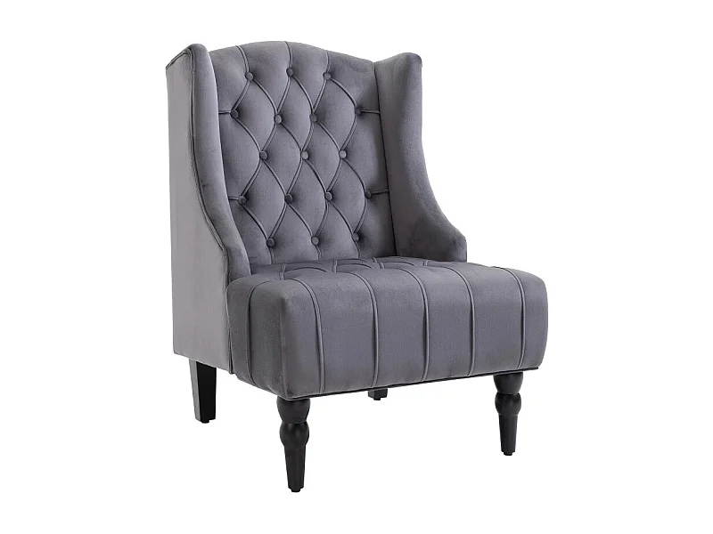 Relaxfauteuil, modern design met armleuningen, grijze fluwelen stof, houten structuur, 67 x 70,5 x 97 cm