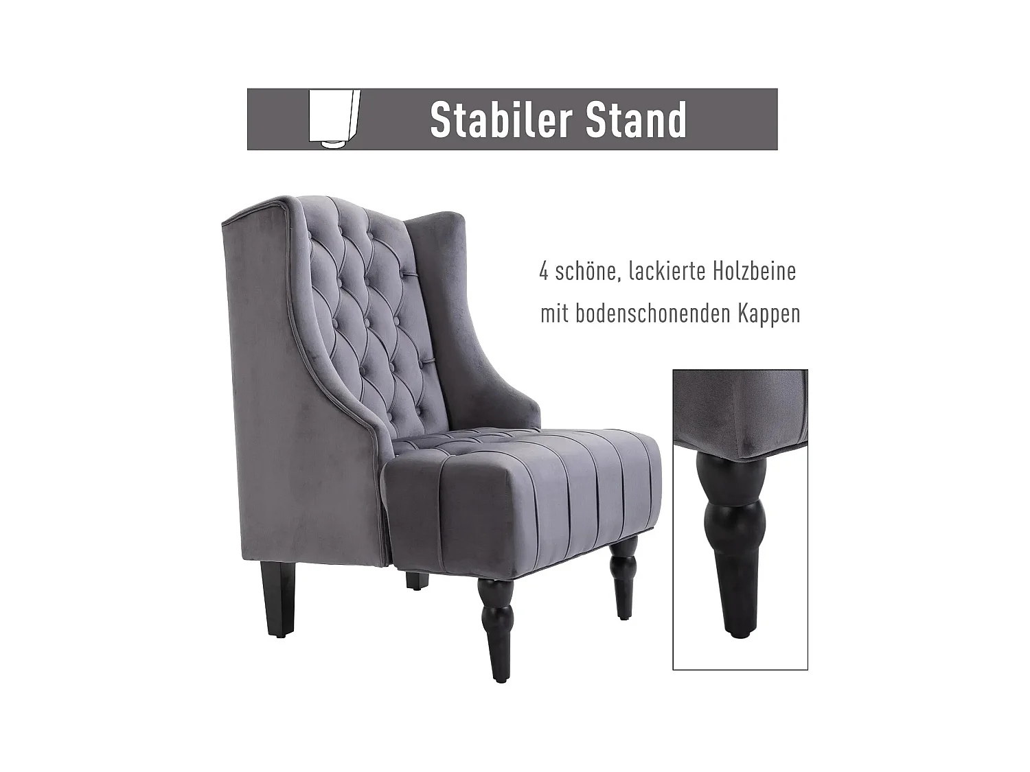 Fauteuil Relax, design moderne avec accoudoirs, tissu velours gris, structure en bois, 67 x 70.5 x 97 cm