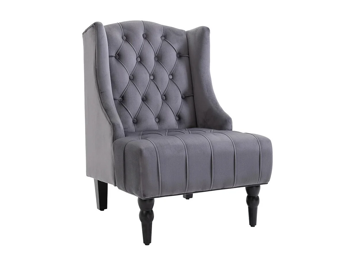 Fauteuil Relax, design moderne avec accoudoirs, tissu velours gris, structure en bois, 67 x 70.5 x 97 cm