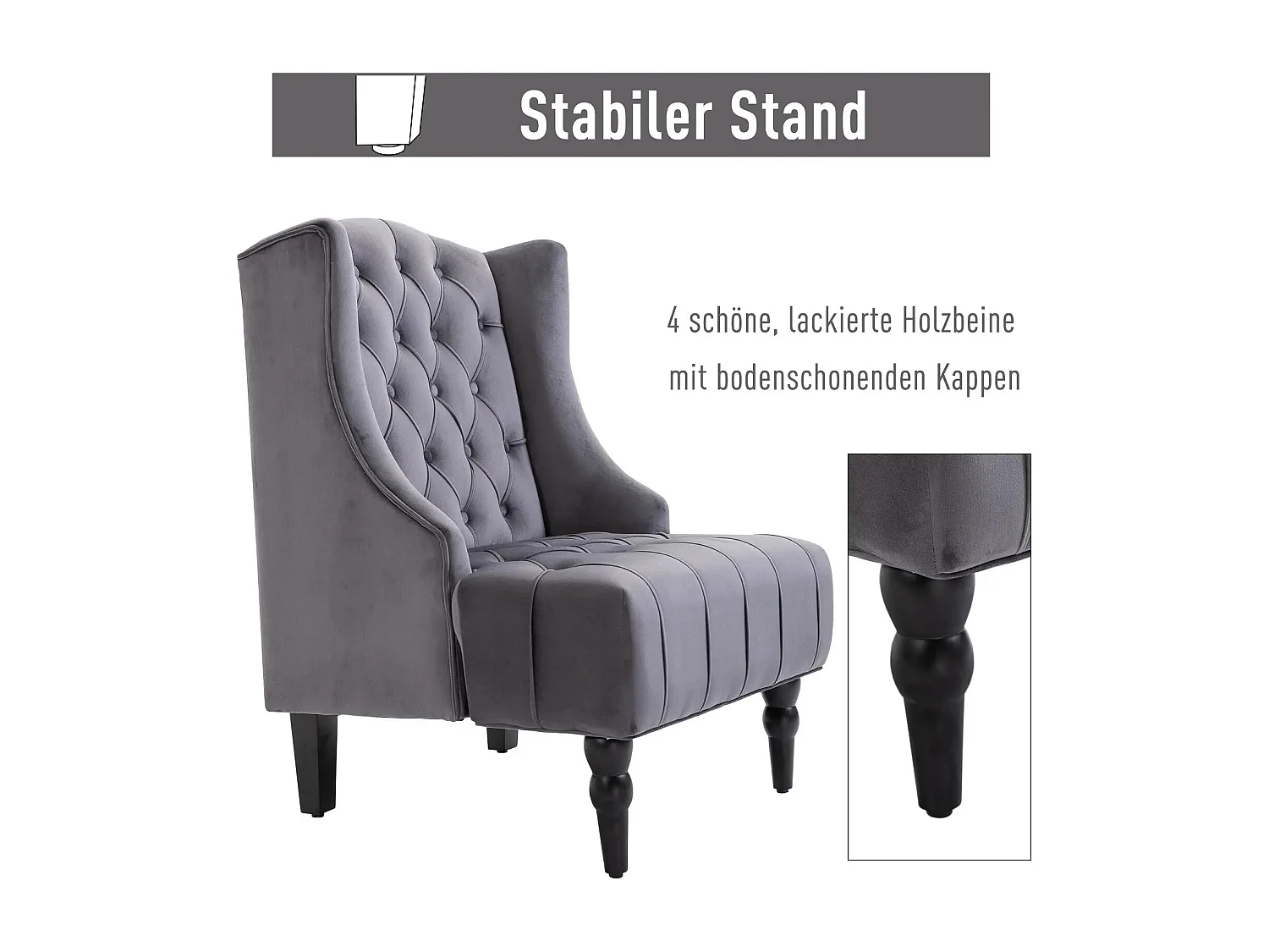Fauteuil Relax, design moderne avec accoudoirs, tissu velours gris, structure en bois, 67 x 70.5 x 97 cm