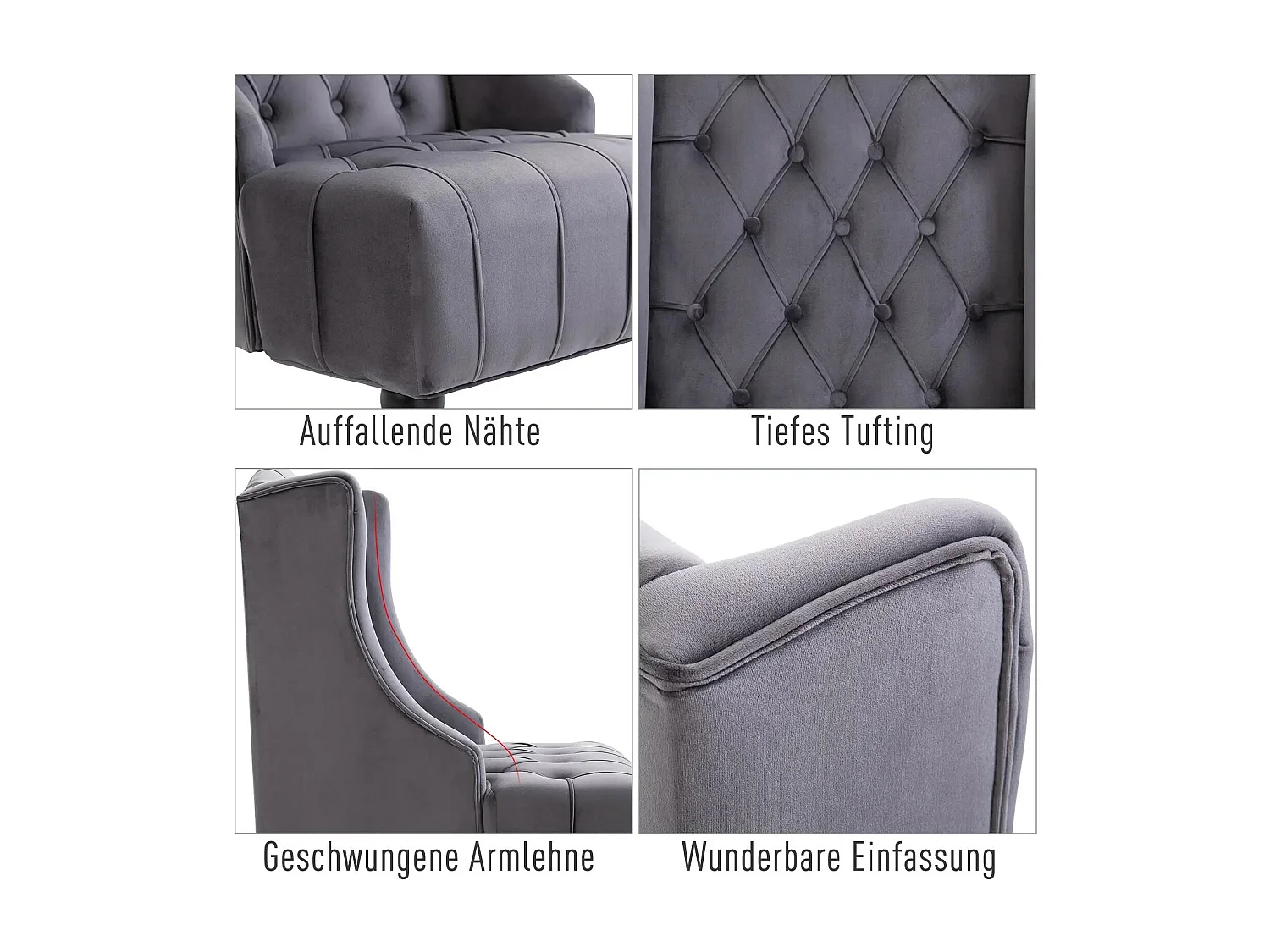 Fauteuil Relax, design moderne avec accoudoirs, tissu velours gris, structure en bois, 67 x 70.5 x 97 cm