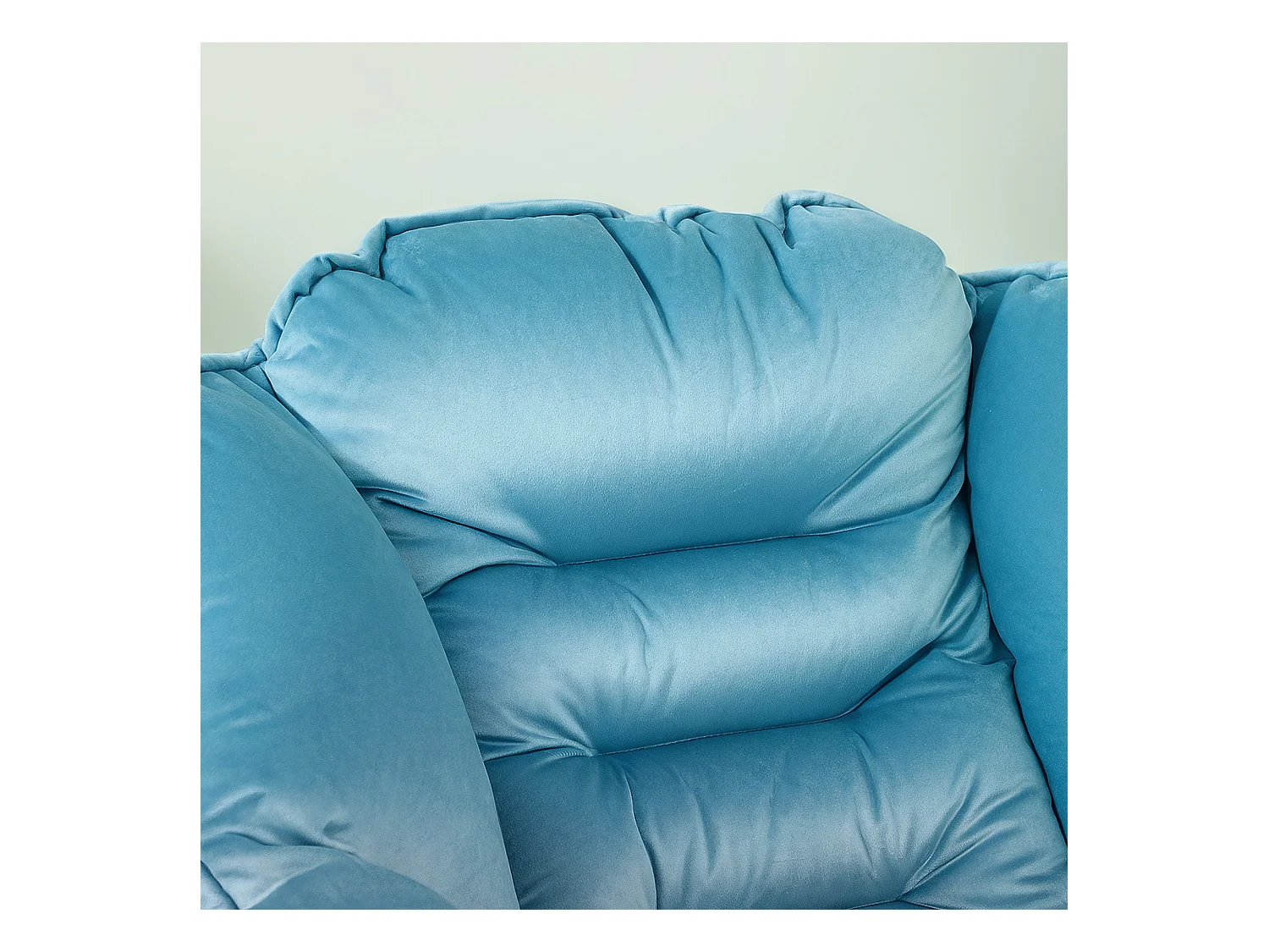 Fauteuil lounge rembourré avec poche latérale, pieds acier, tissu velours, bleu (80x78x100cm)