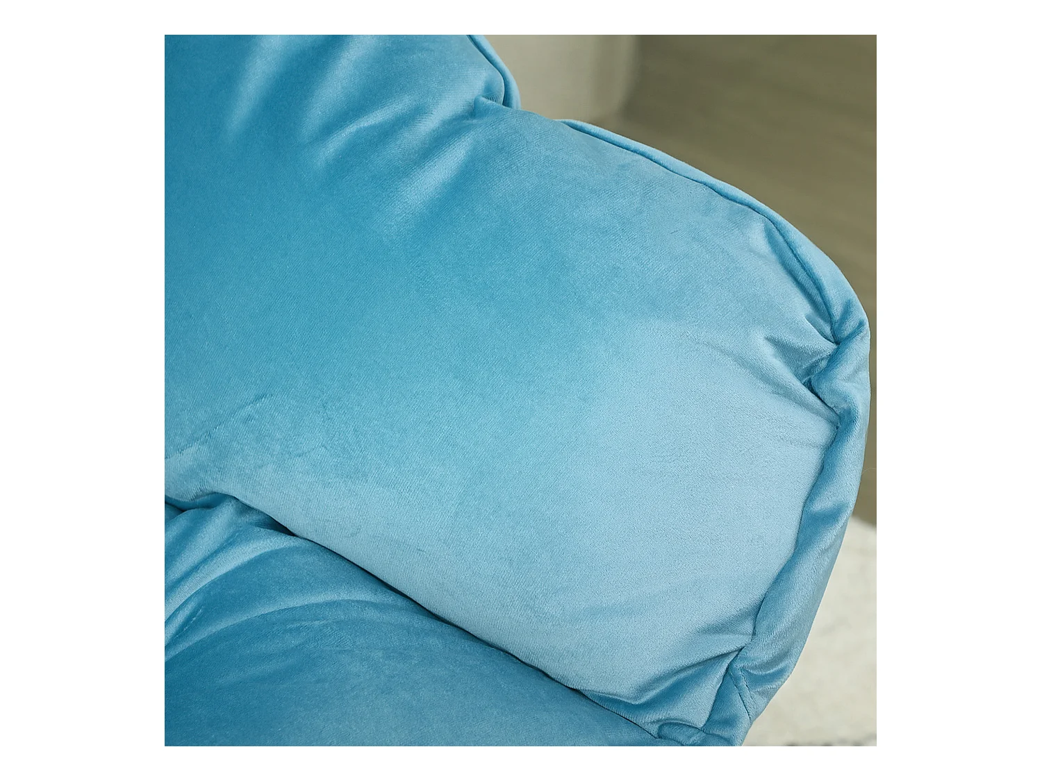 Fauteuil lounge rembourré avec poche latérale, pieds acier, tissu velours, bleu (80x78x100cm)