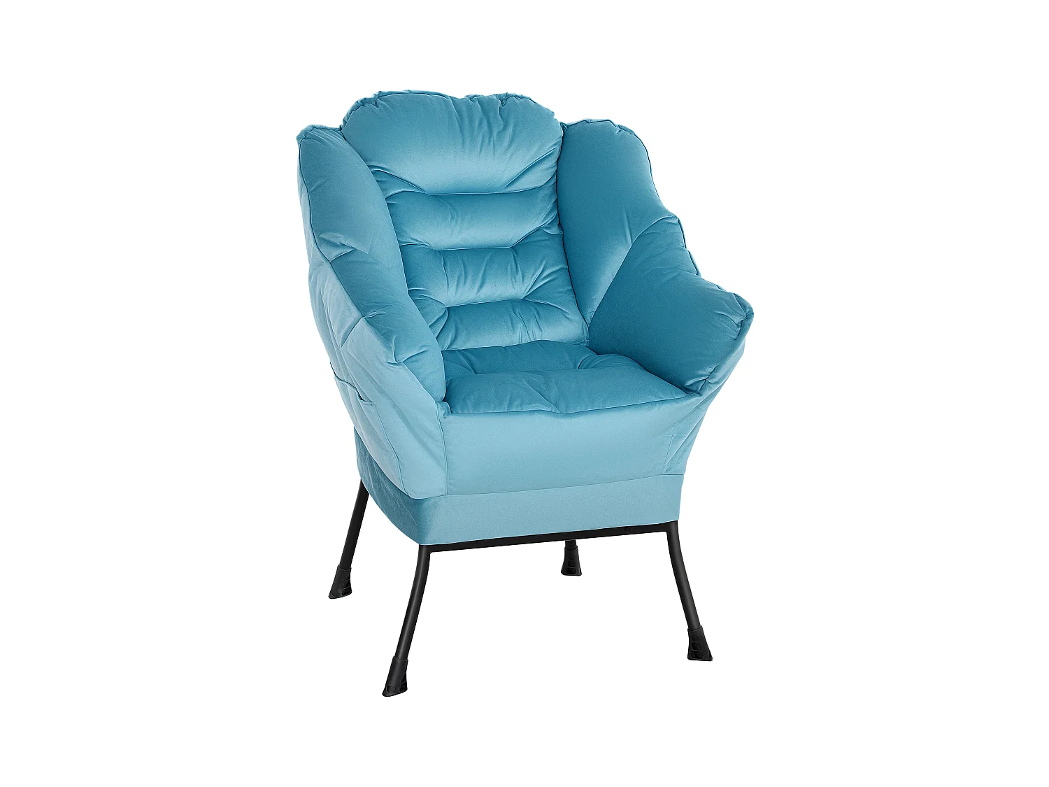 Fauteuil lounge rembourré avec poche latérale, pieds acier, tissu velours, bleu (80x78x100cm)