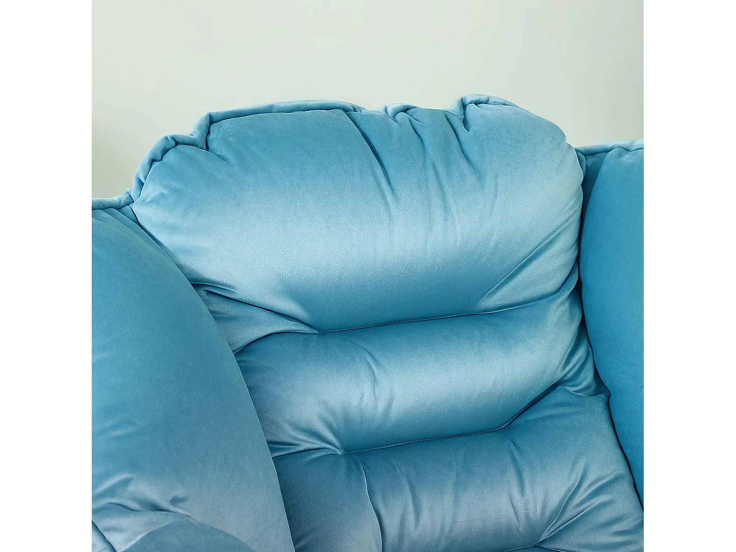 Fauteuil lounge rembourré avec poche latérale, pieds acier, tissu velours, bleu (80x78x100cm)