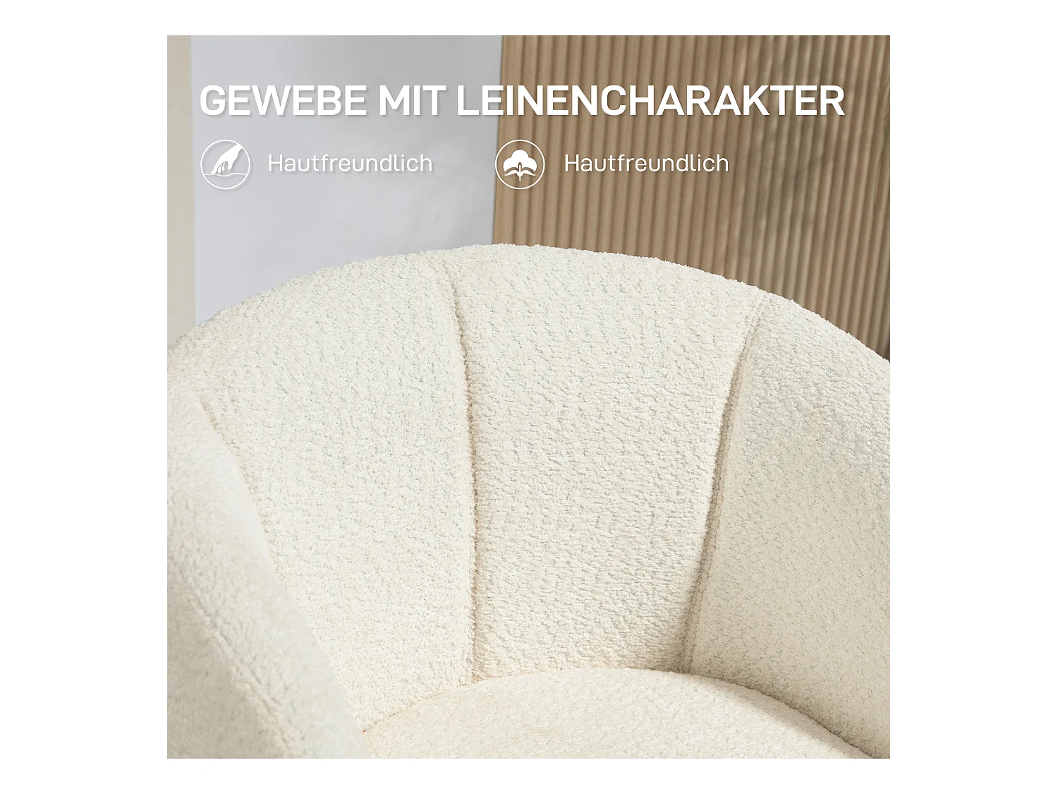 Fauteuil Lounge avec Accoudoirs et Fonction Pivotante 360°, en Tissu Lin, Pieds Métalliques, Crème (58.5x59x78.5 cm)