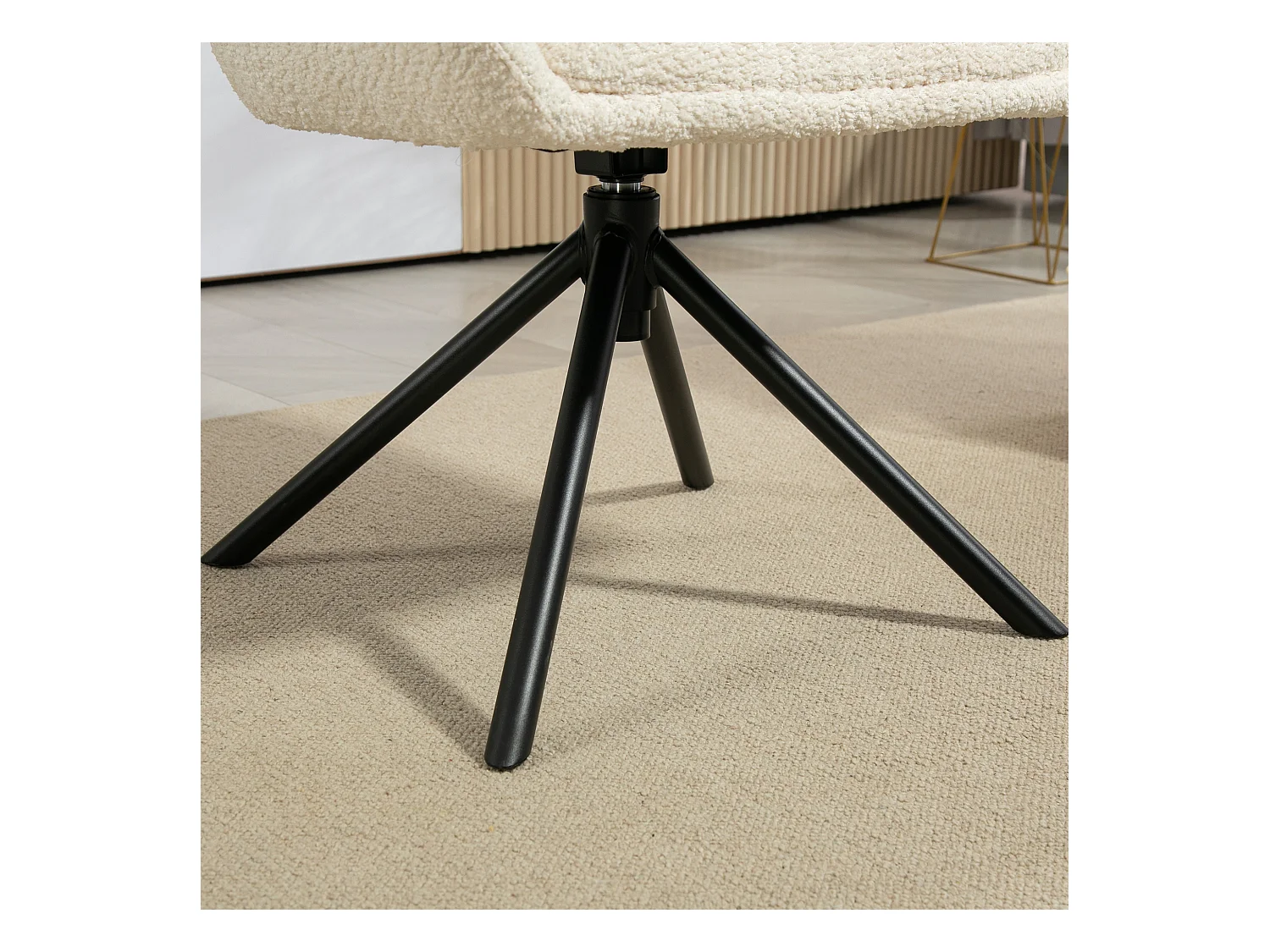 Fauteuil Lounge avec Accoudoirs et Fonction Pivotante 360°, en Tissu Lin, Pieds Métalliques, Crème (58.5x59x78.5 cm)