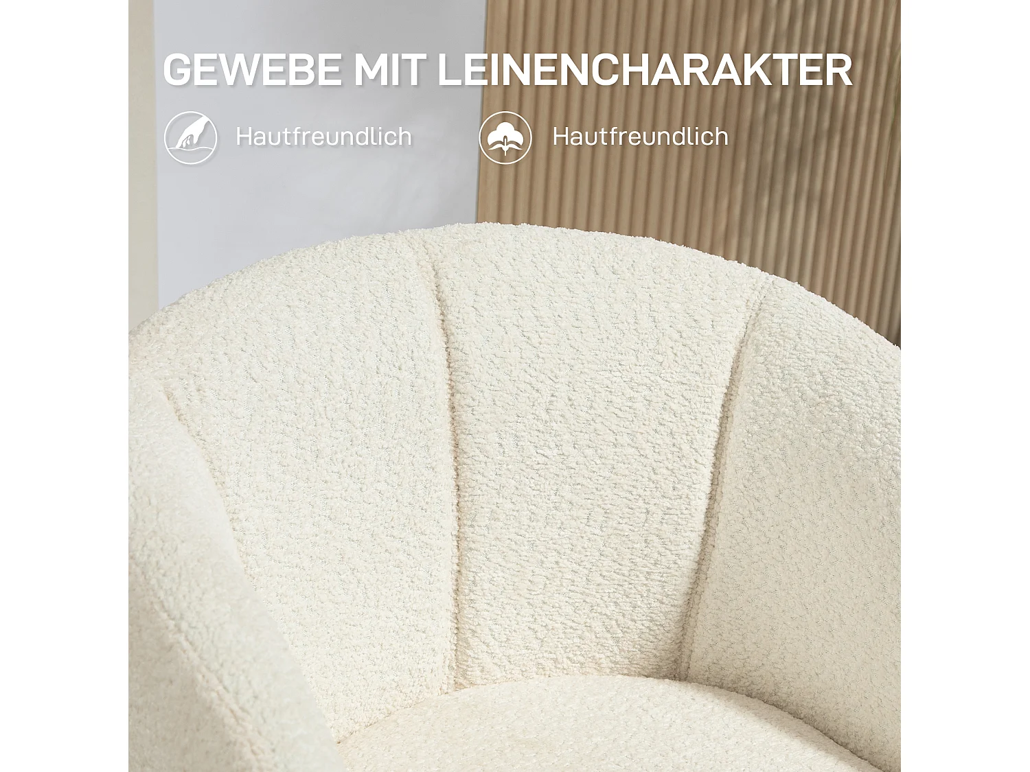 Fauteuil Lounge avec Accoudoirs et Fonction Pivotante 360°, en Tissu Lin, Pieds Métalliques, Crème (58.5x59x78.5 cm)