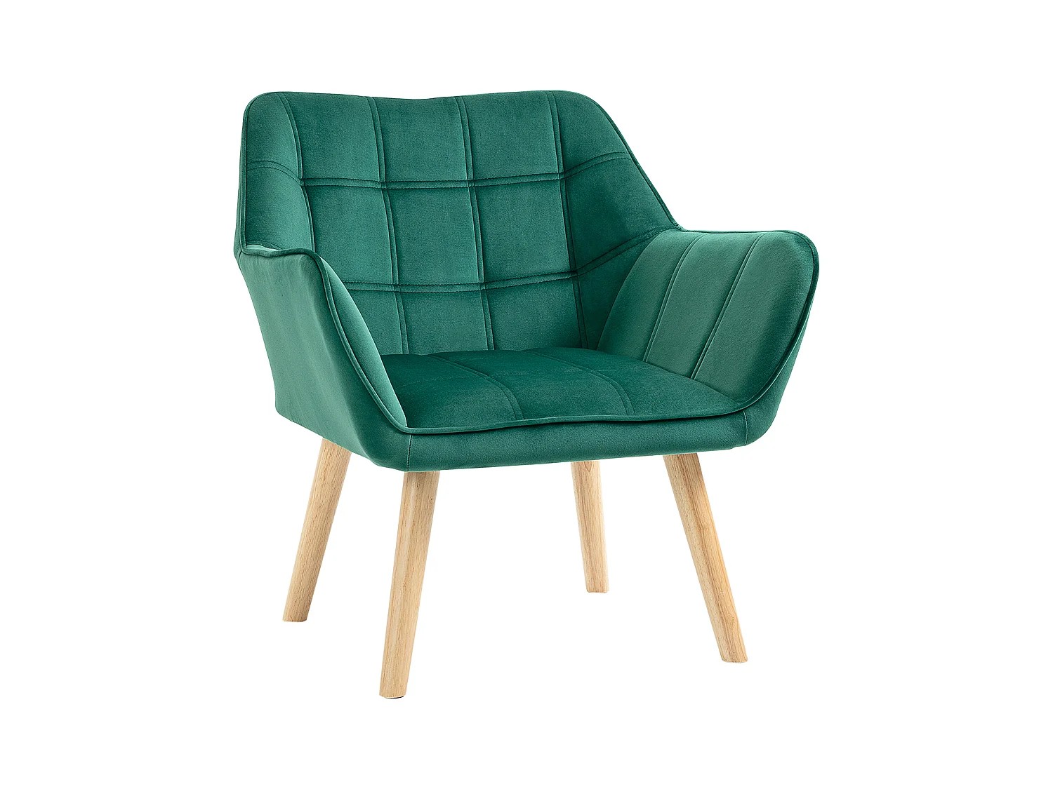 Sillón relax escandinavo de terciopelo, estructura de metal y patas de madera de caucho, verde (67x61,5x71cm)