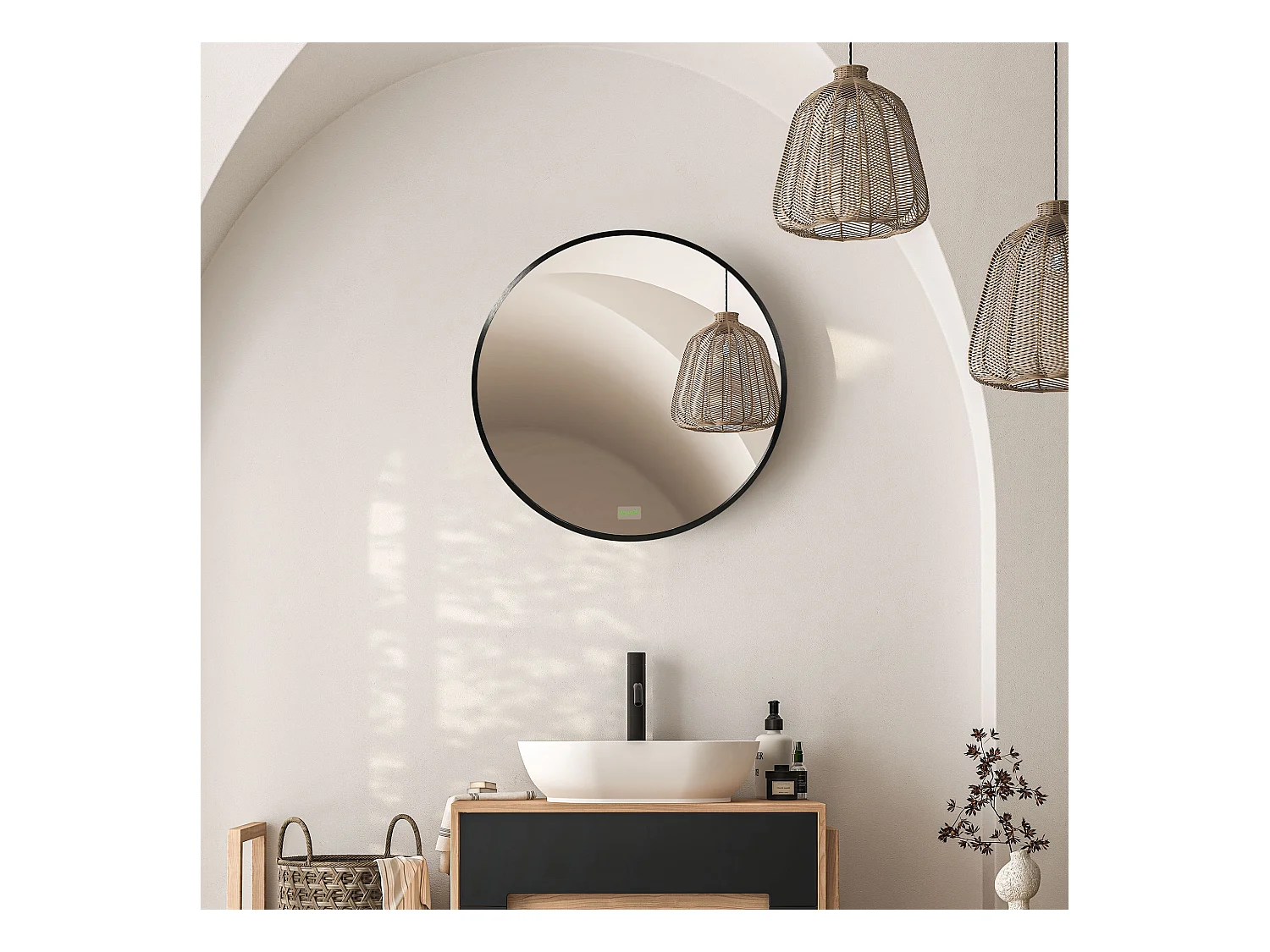 Miroir rond pour salle de bain, cadre en aluminium, Ø50 cm, noir, pour salon, chambre et salle de bain (50x2x50 cm)