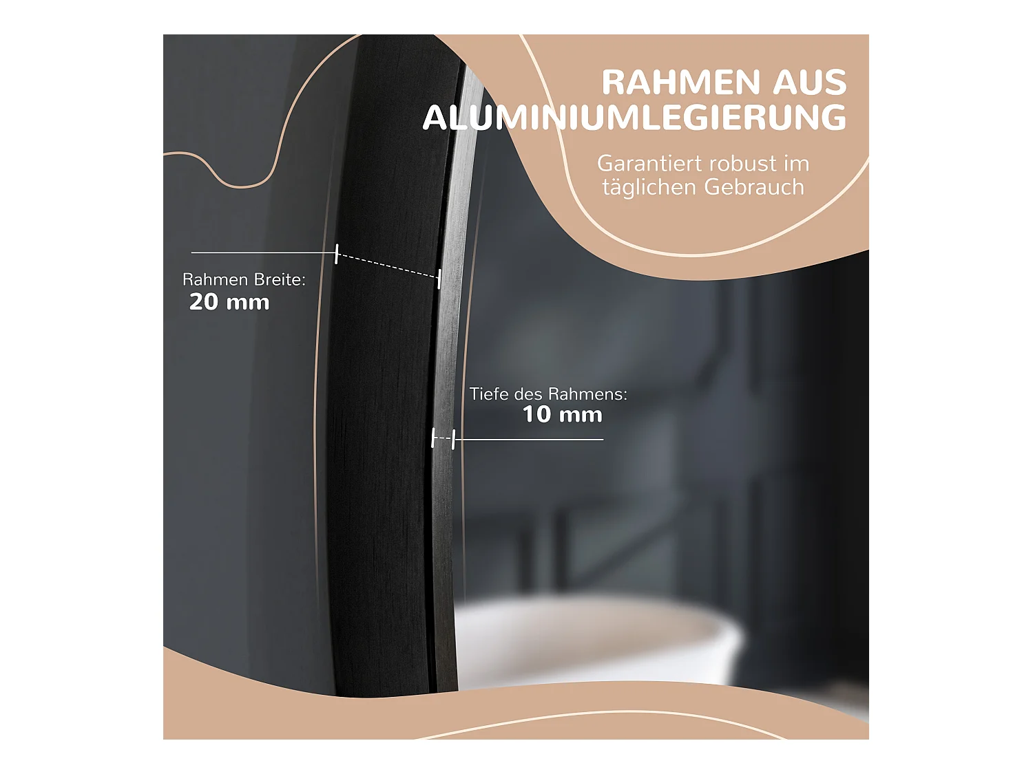 Miroir rond pour salle de bain, cadre en aluminium, Ø50 cm, noir, pour salon, chambre et salle de bain (50x2x50 cm)