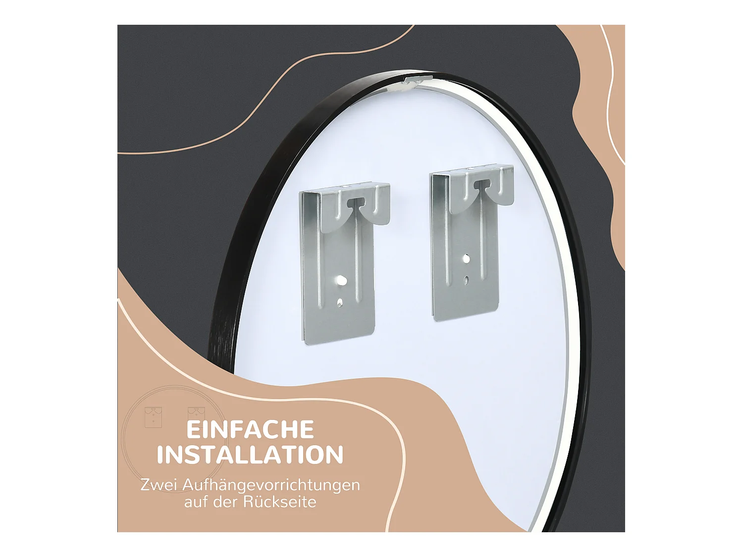 Miroir rond pour salle de bain, cadre en aluminium, Ø50 cm, noir, pour salon, chambre et salle de bain (50x2x50 cm)