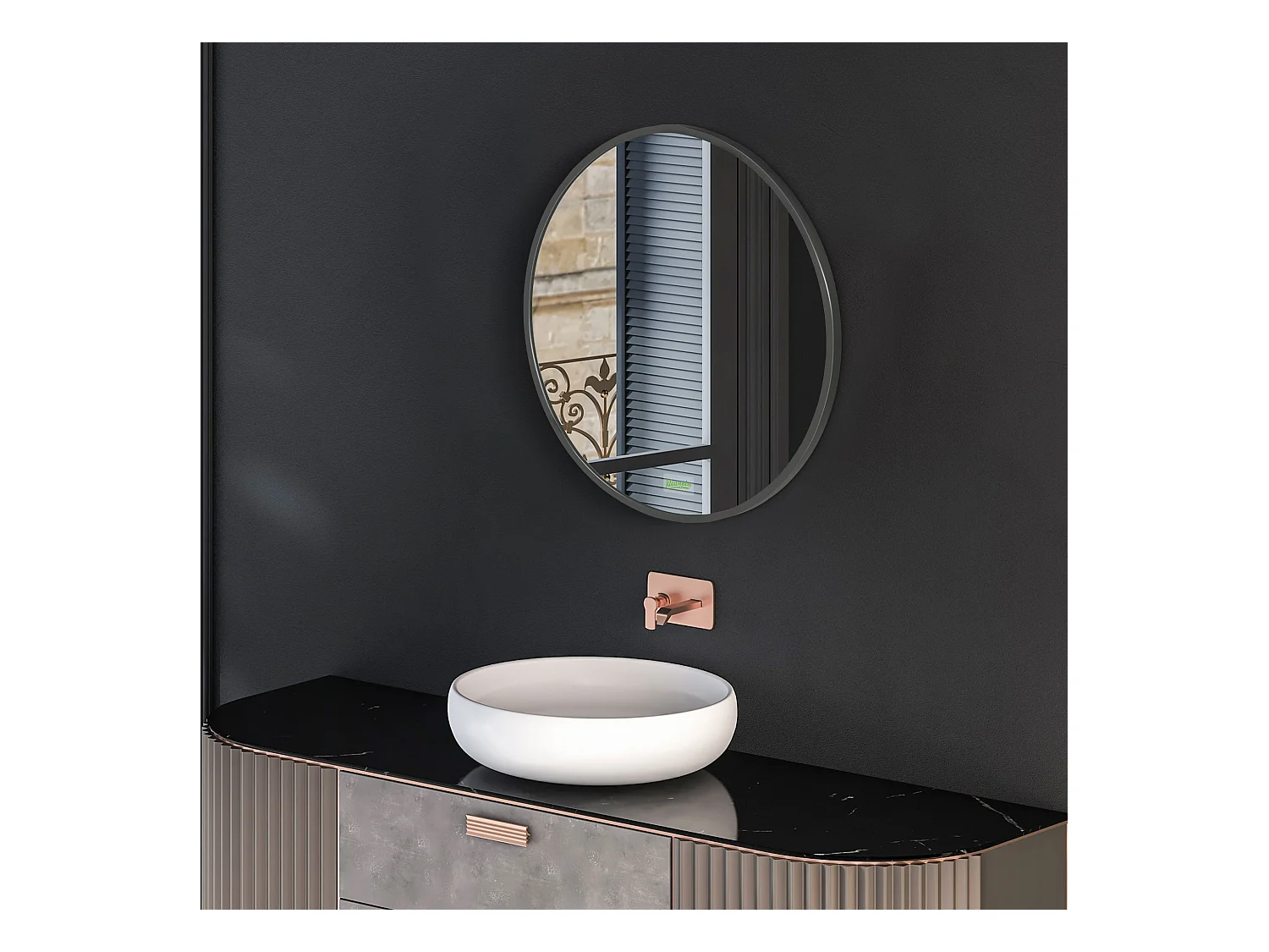 Miroir rond pour salle de bain, cadre en aluminium, Ø50 cm, noir, pour salon, chambre et salle de bain (50x2x50 cm)