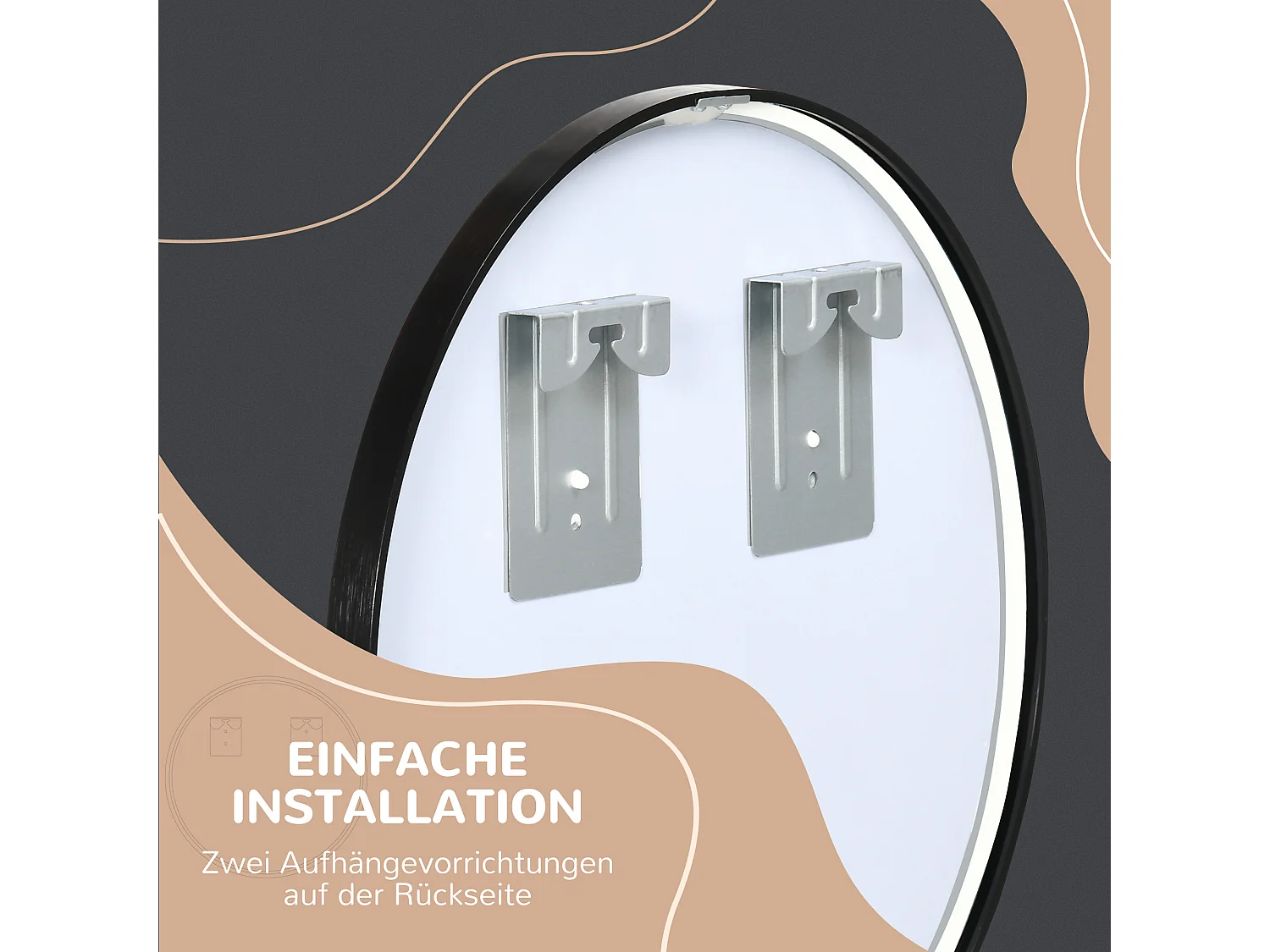 Miroir rond pour salle de bain, cadre en aluminium, Ø50 cm, noir, pour salon, chambre et salle de bain (50x2x50 cm)