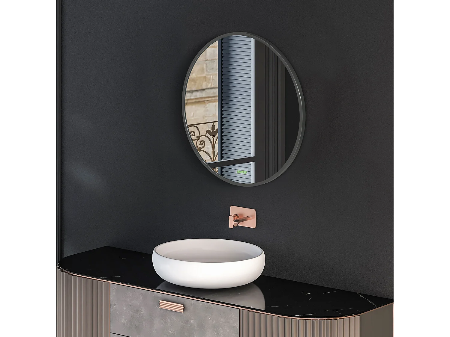 Miroir rond pour salle de bain, cadre en aluminium, Ø50 cm, noir, pour salon, chambre et salle de bain (50x2x50 cm)