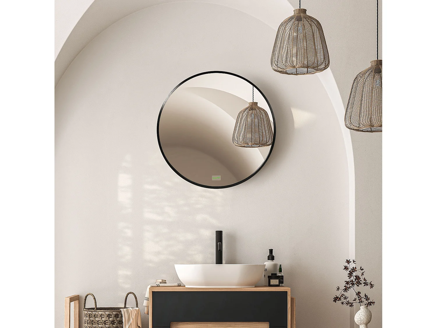 Specchio da bagno rotondo, cornice in alluminio, Ø50 cm, nero, per soggiorno, camera da letto e bagno (50x2x50 cm)