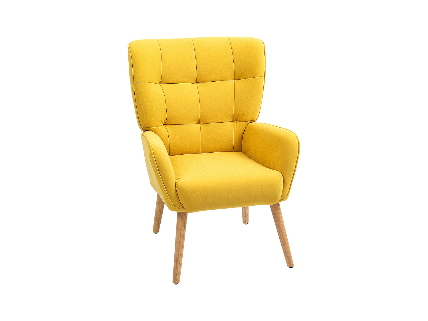 Fauteuil de salon avec pieds en bois, tissu en velours, chaise de lecture, jaune (75x66x100 cm)