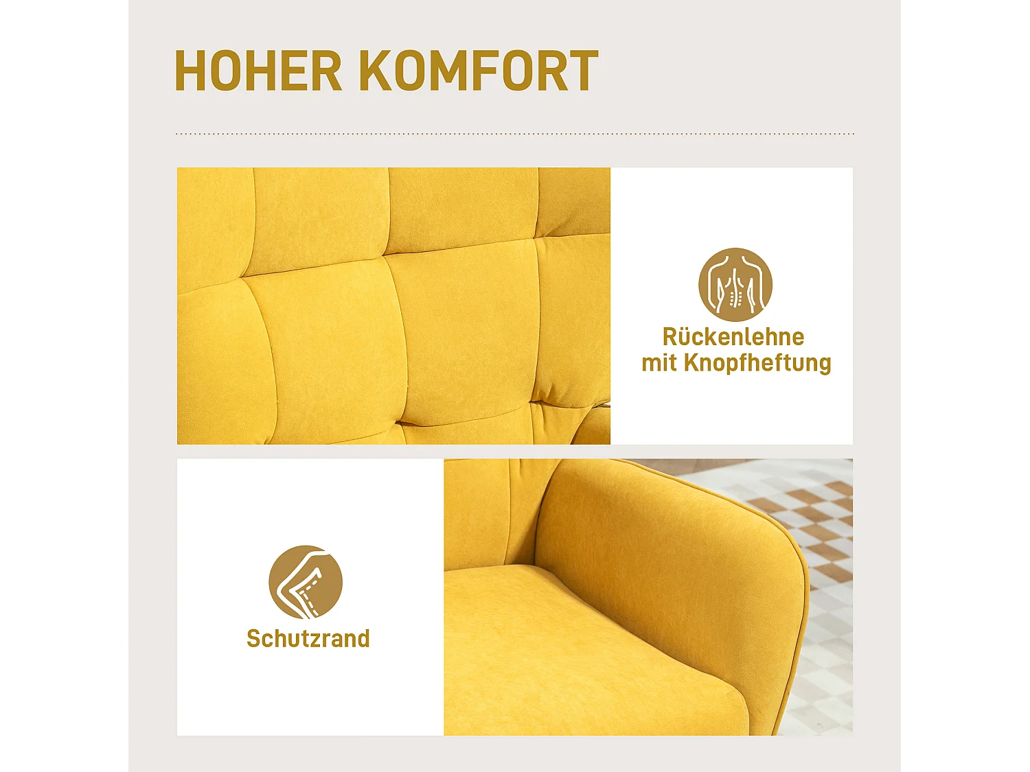 Sillón de salón con patas de madera, tejido de terciopelo, sillón de lectura, amarillo (75x66x100 cm)
