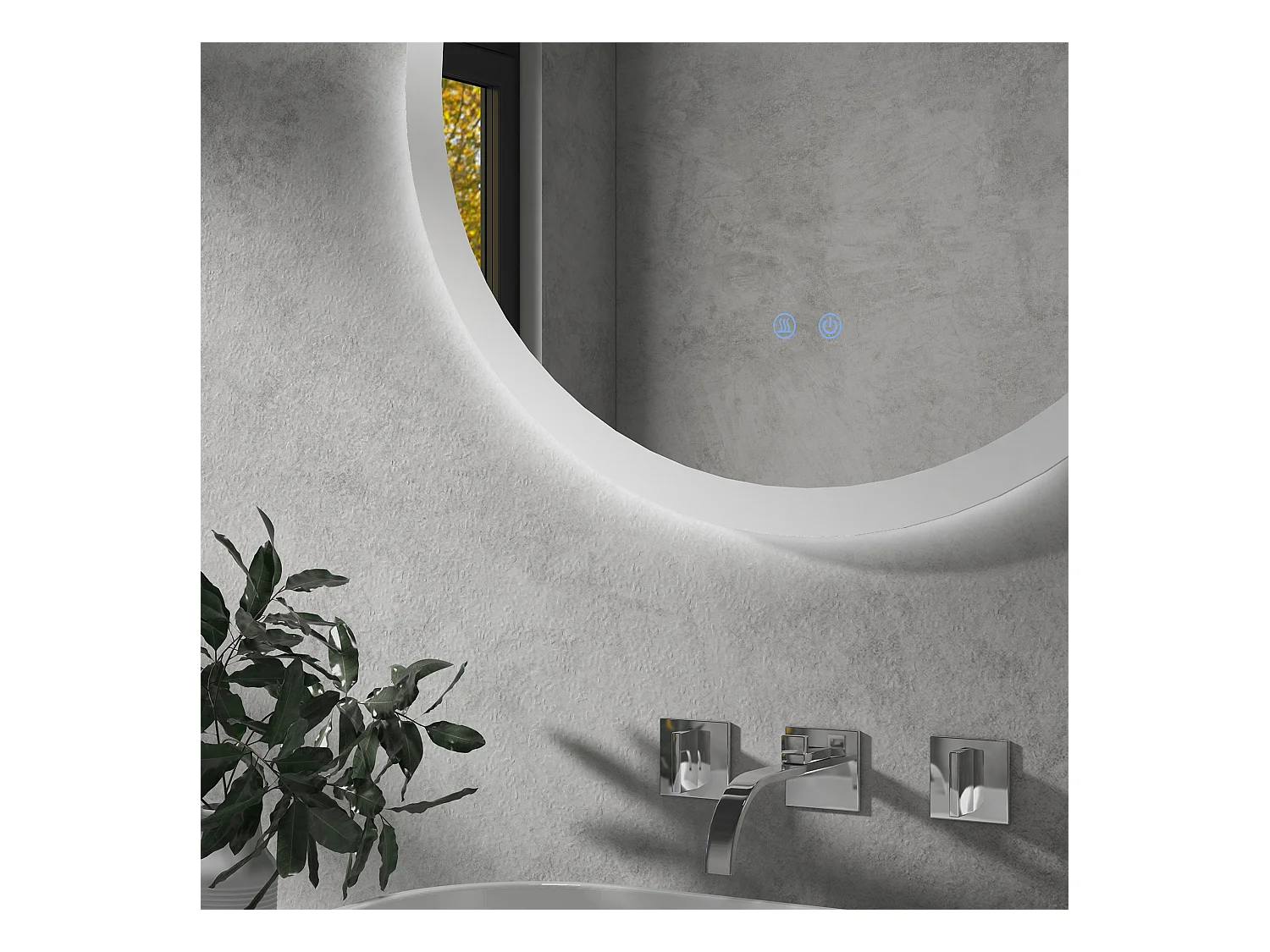 Miroir de salle de bain lumineux avec fonction anti-buée, 3 couleurs d'éclairage, IP44, verre et métal, blanc (Ø70x3 cm)