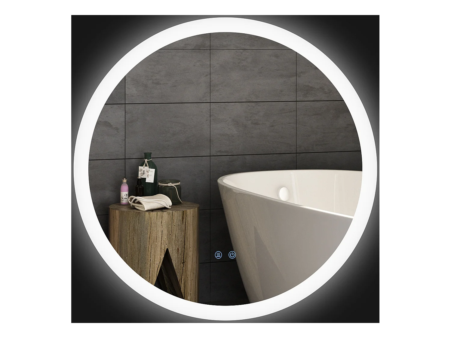 Espejo de baño iluminado con función antivaho, 3 colores de iluminación, IP44, cristal y metal, blanco (Ø70x3 cm)