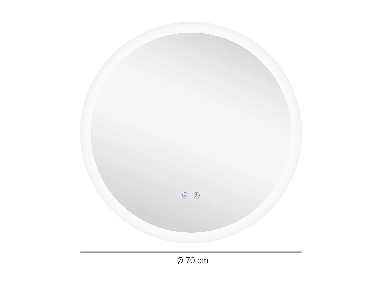 Miroir de salle de bain lumineux avec fonction anti-buée, 3 couleurs d'éclairage, IP44, verre et métal, blanc (Ø70x3 cm)