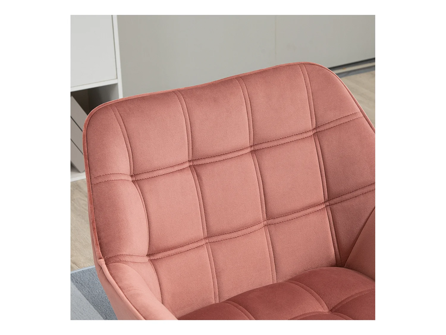 Fauteuil scandinave en velours, pieds en bois, rose, tissu polyester (67x61.5x71 cm)
