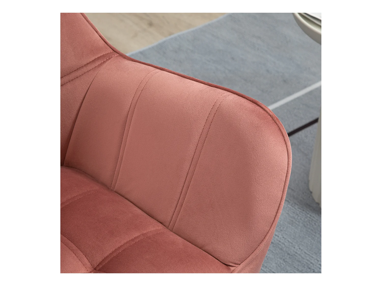 Fauteuil scandinave en velours, pieds en bois, rose, tissu polyester (67x61.5x71 cm)