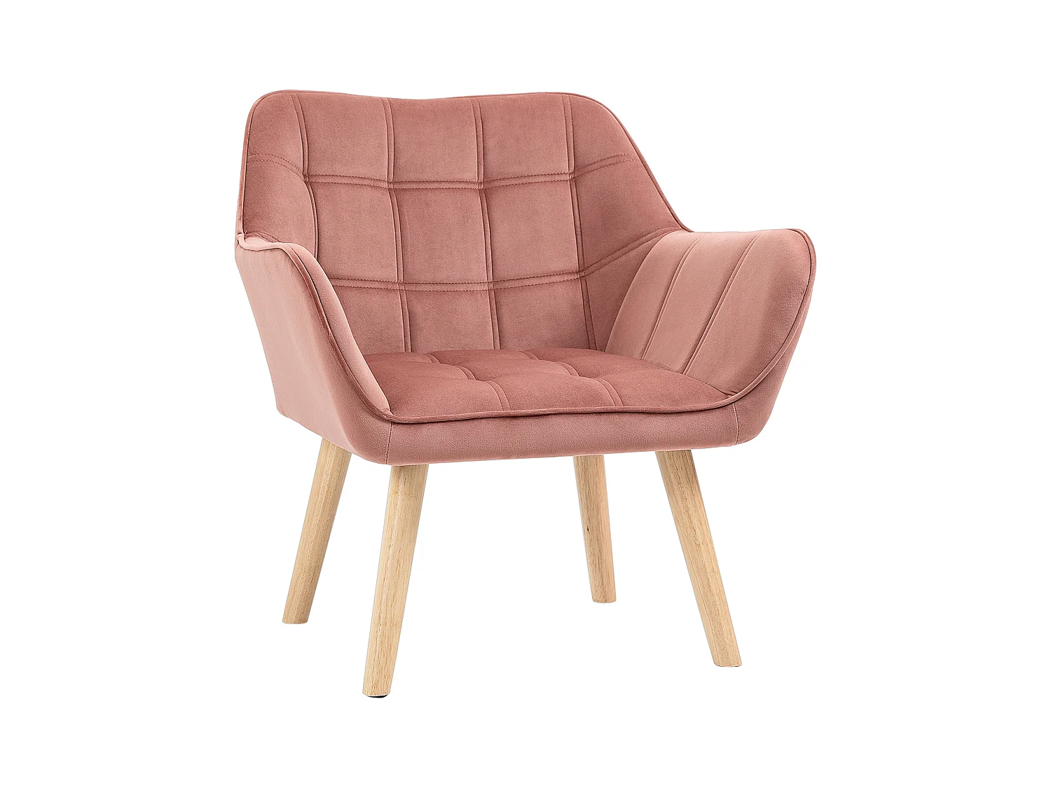 Fauteuil scandinave en velours, pieds en bois, rose, tissu polyester (67x61.5x71 cm)