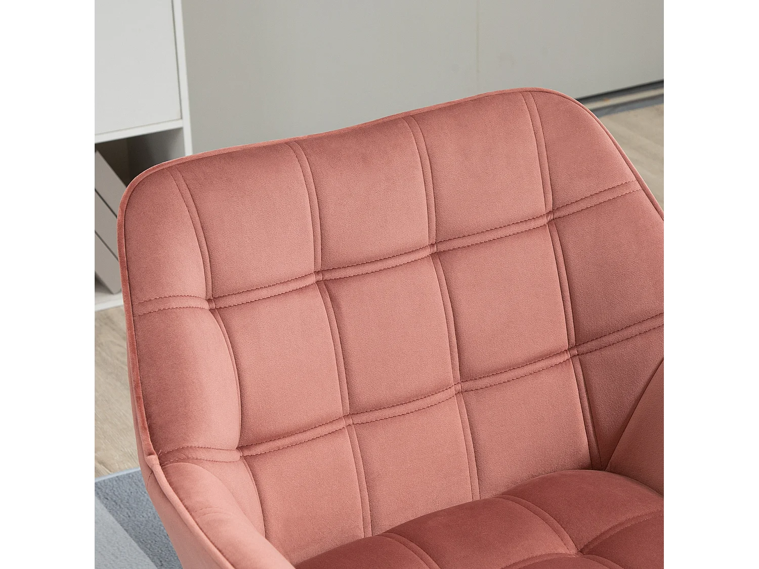 Fauteuil scandinave en velours, pieds en bois, rose, tissu polyester (67x61.5x71 cm)