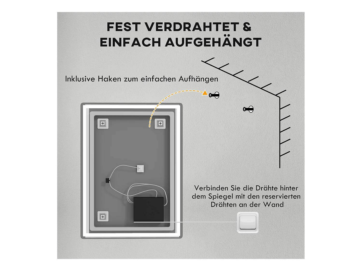 Miroir LED dimmable avec fonction antibuée, en verre, argent (80x60x4 cm)