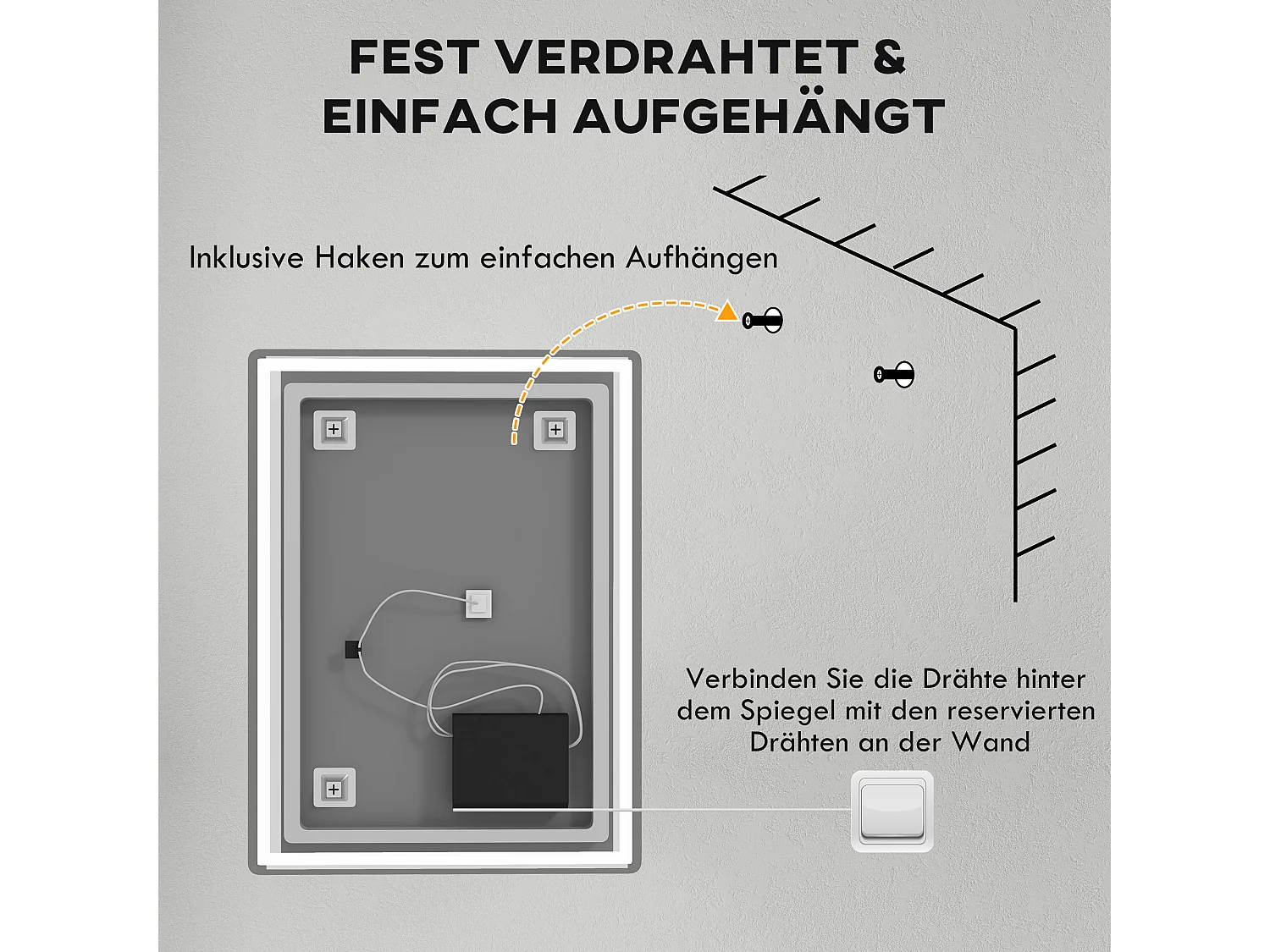 Miroir LED dimmable avec fonction antibuée, en verre, argent (80x60x4 cm)