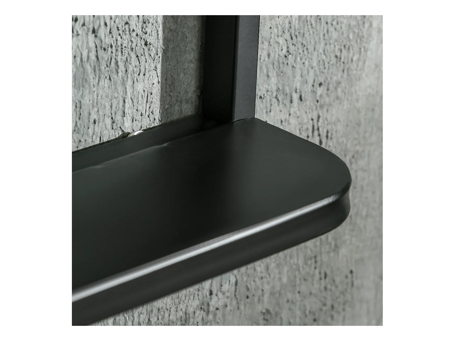 Miroir mural avec étagère, cadre rectangulaire moderne, métal, noir (70x10.2x50 cm)