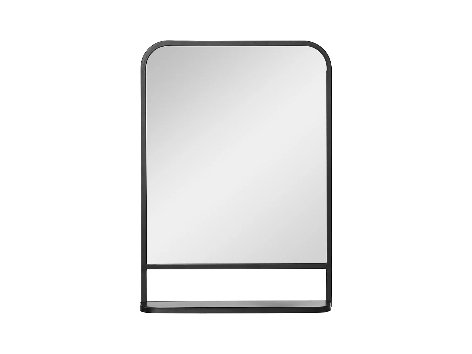 Miroir mural avec étagère, cadre rectangulaire moderne, métal, noir (70x10.2x50 cm)