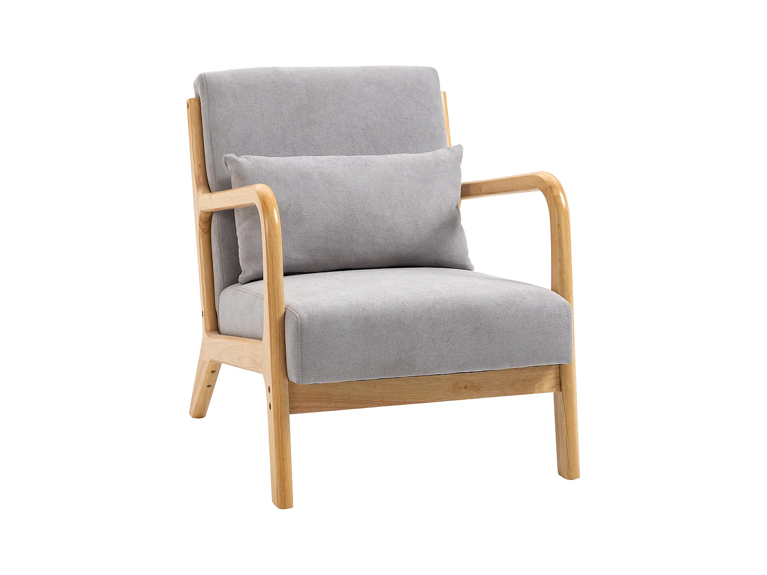 Poltrona relax con braccioli e cuscino lombare, tessuto in velluto, legno, grigio, (78x61x76 cm)