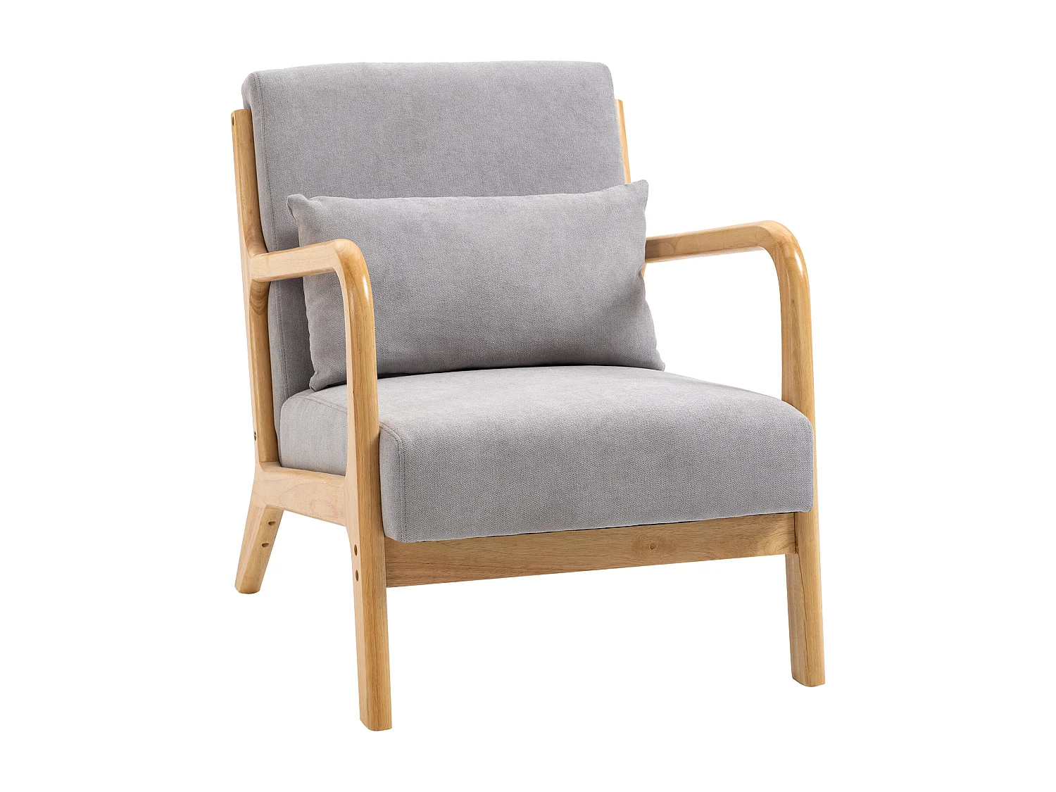Fauteuil relax avec accoudoirs et coussin lombaire, tissu en velours, bois, gris, (78x61x76 cm)