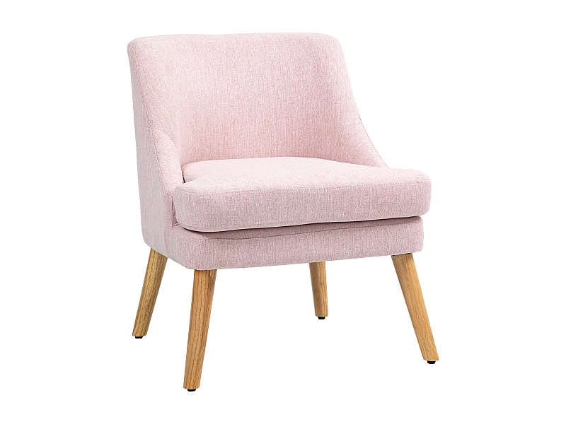 Loungestoel met armleuningen, linnen stof, hout, roze, (63x69x79,5 cm)