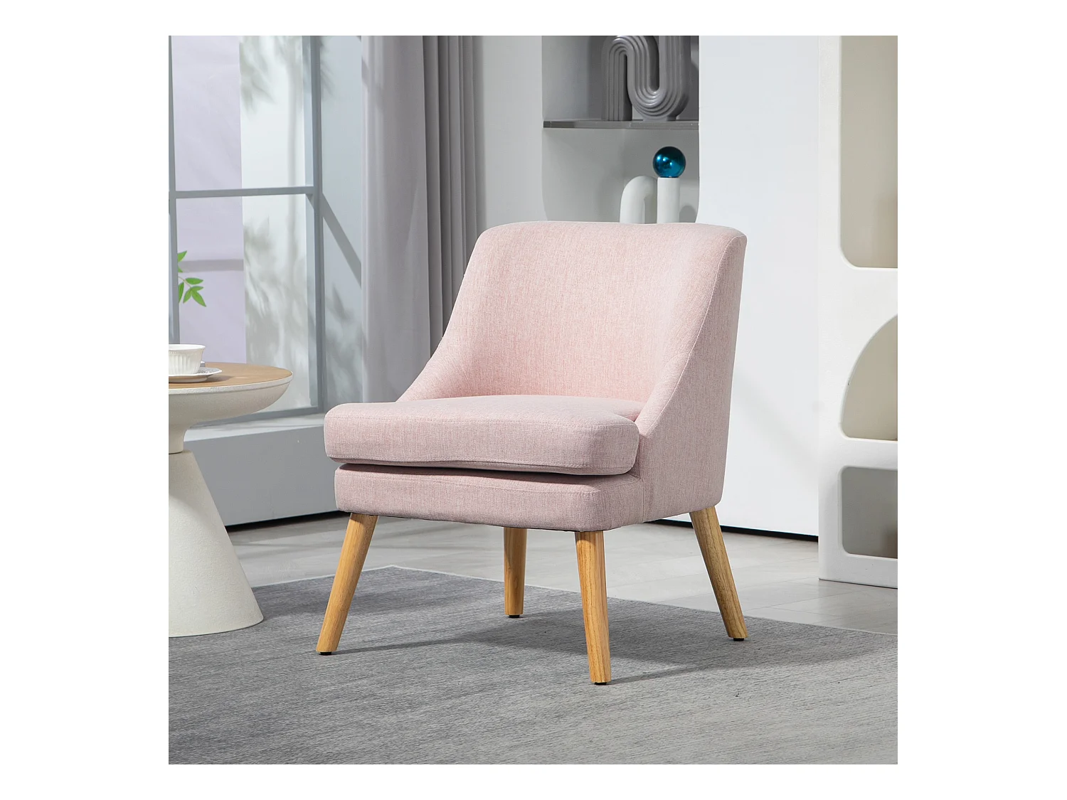Sillón con brazos, tejido de lino, madera, rosa, (63x69x79,5 cm)