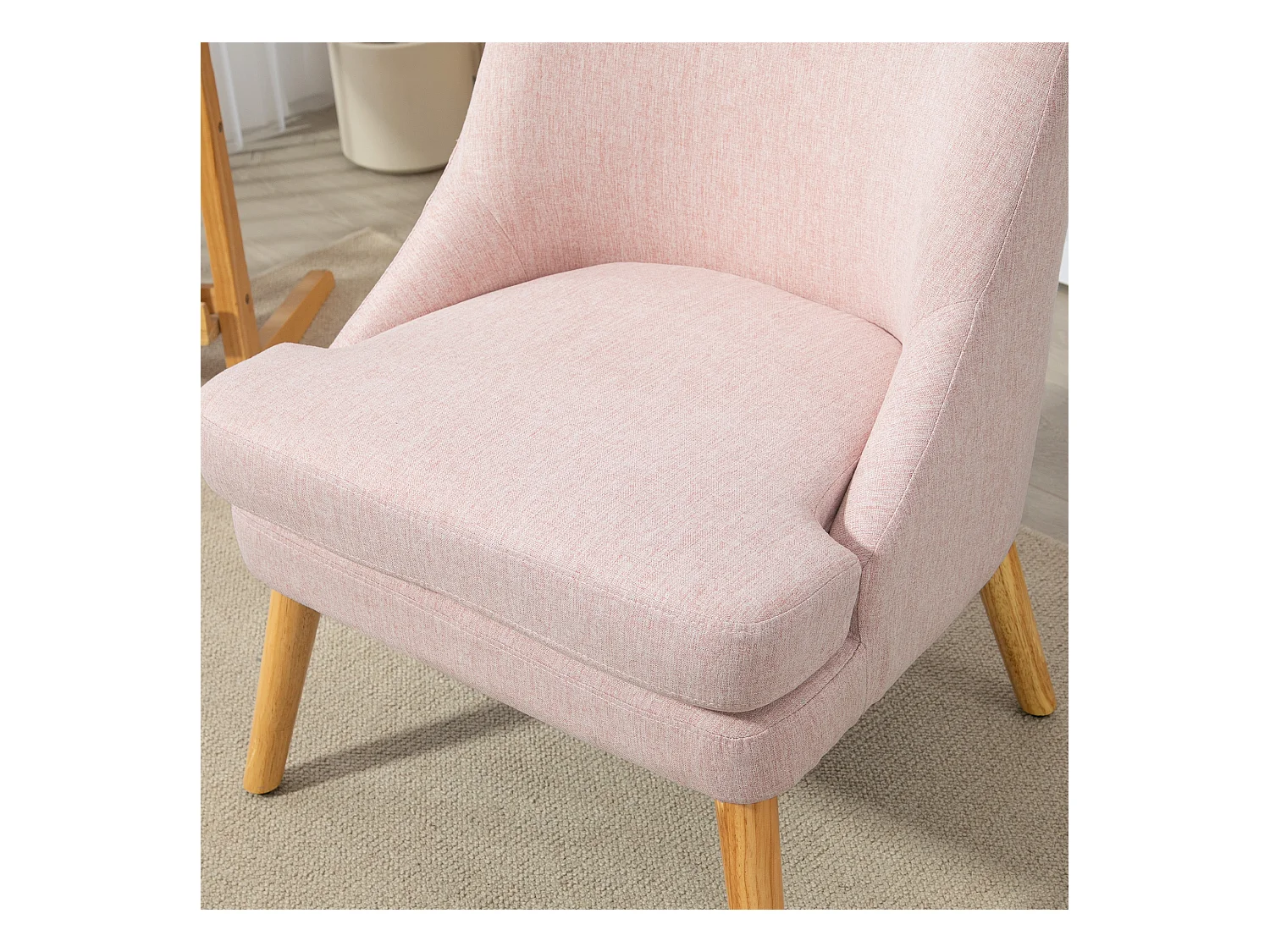Sillón con brazos, tejido de lino, madera, rosa, (63x69x79,5 cm)