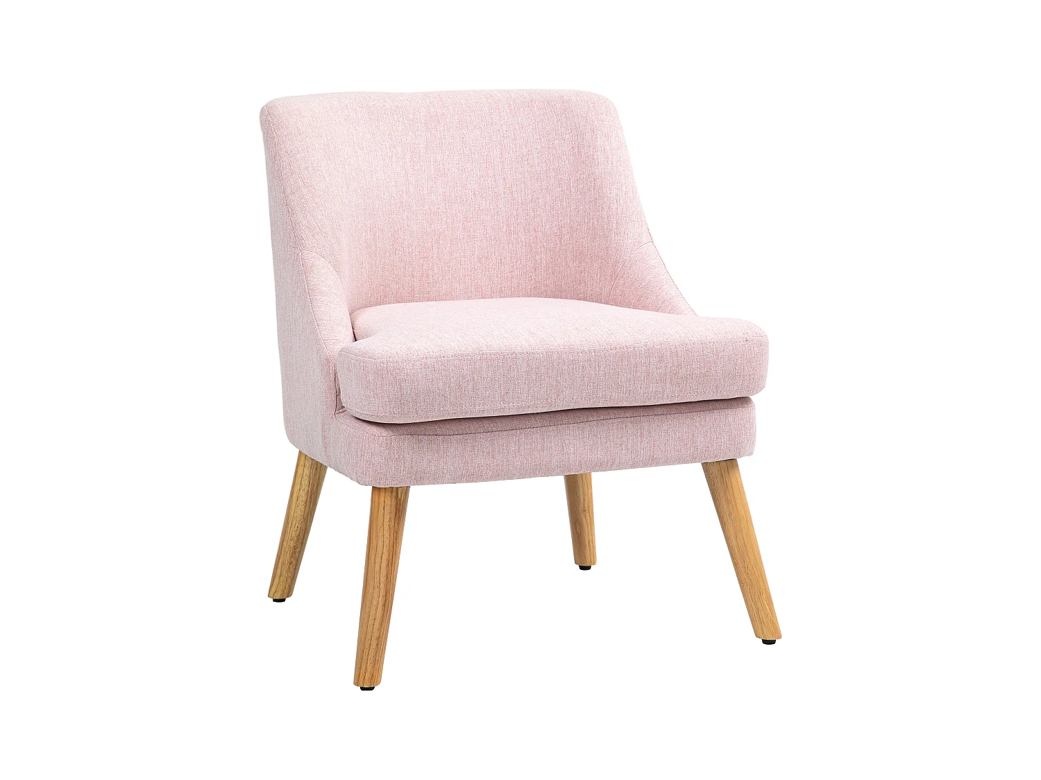 Fauteuil lounge avec accoudoirs, tissu en lin, bois, rose, (63x69x79.5 cm)