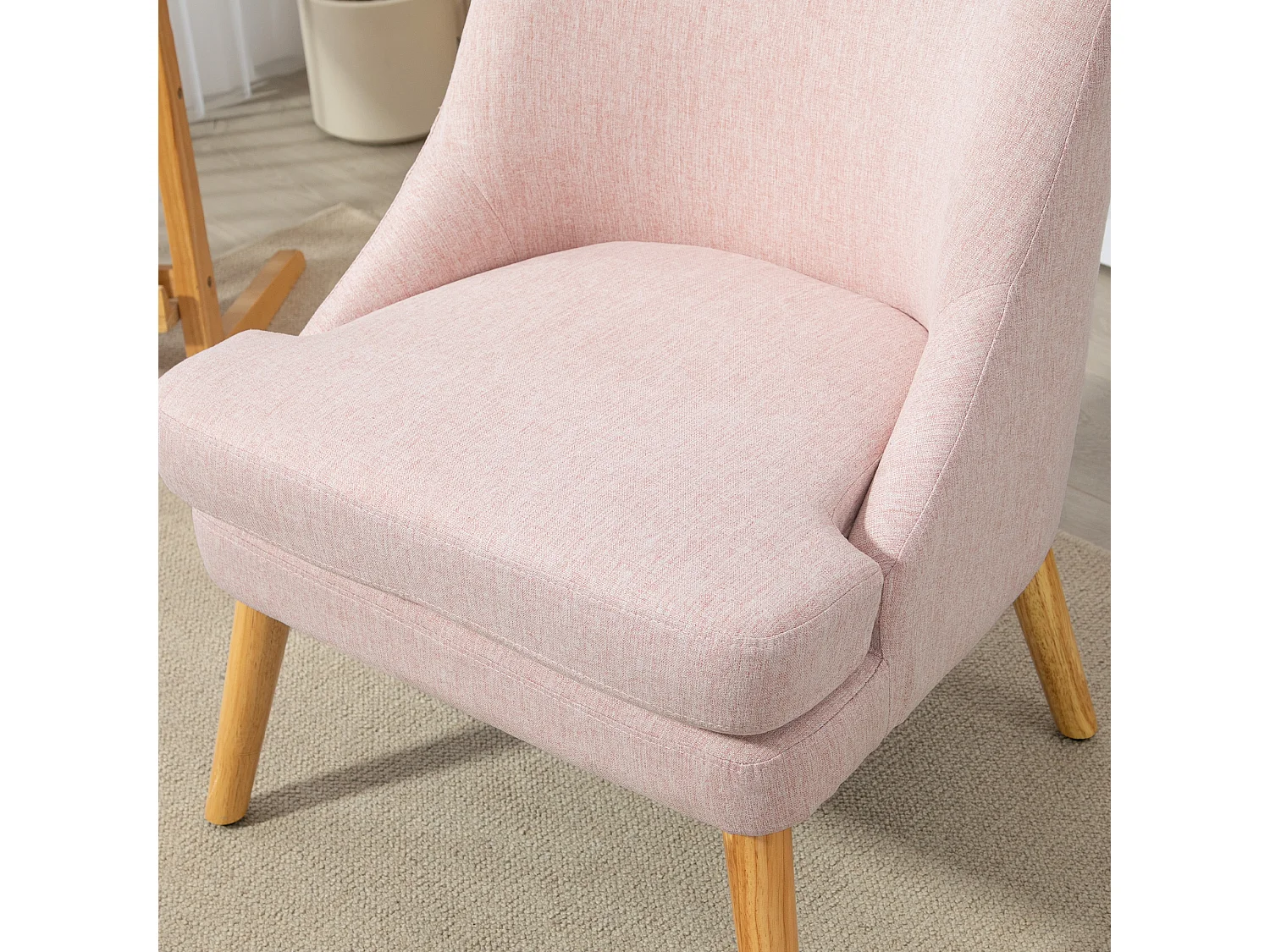 Poltrona con braccioli, tessuto di lino, legno, rosa, (63x69x79,5 cm)