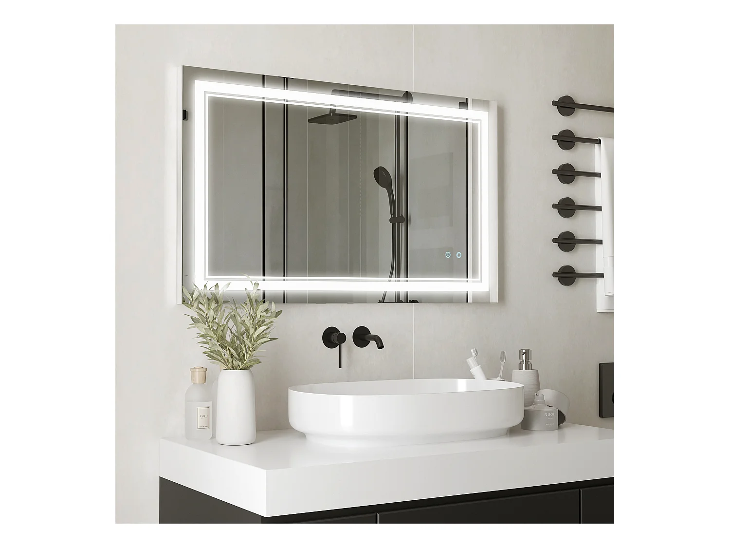 Specchio da bagno con illuminazione a LED, impermeabile IP44, 3 colori di luce, alluminio, argento (100x60x3,2 cm)