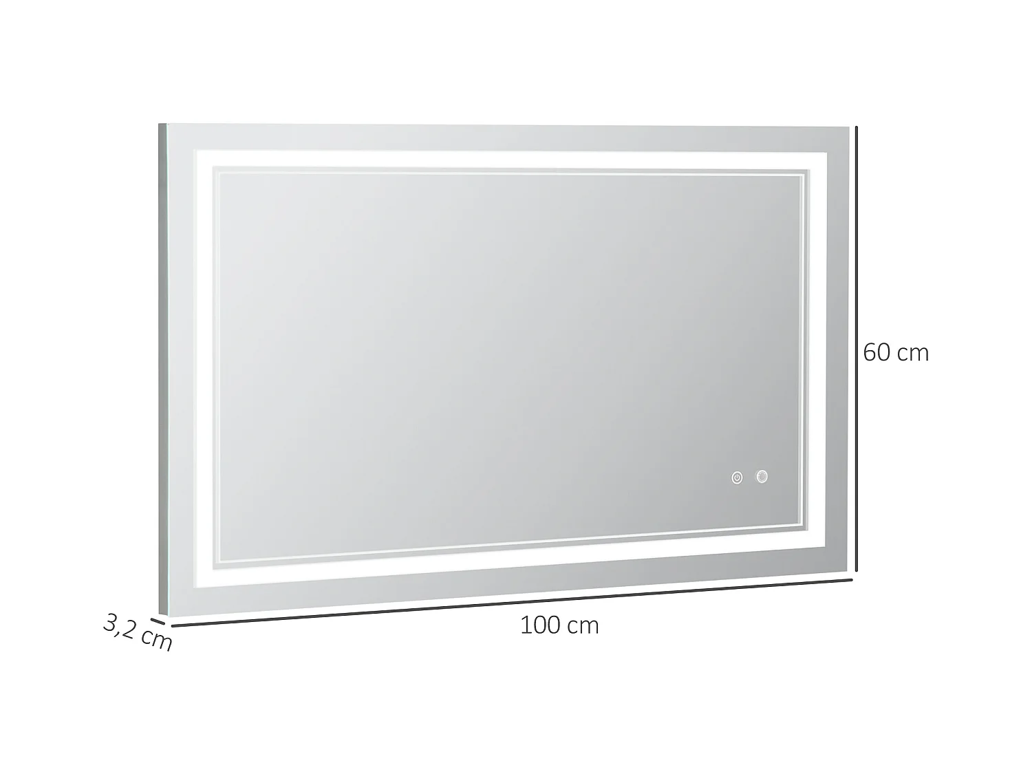 Specchio da bagno con illuminazione a LED, impermeabile IP44, 3 colori di luce, alluminio, argento (100x60x3,2 cm)