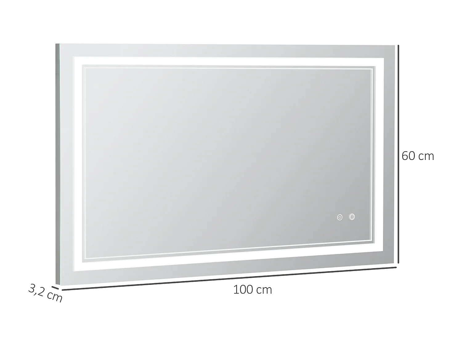 Miroir de salle de bain avec éclairage LED, étanche IP44, 3 couleurs de lumière, aluminium, argenté (100x60x3.2 cm)