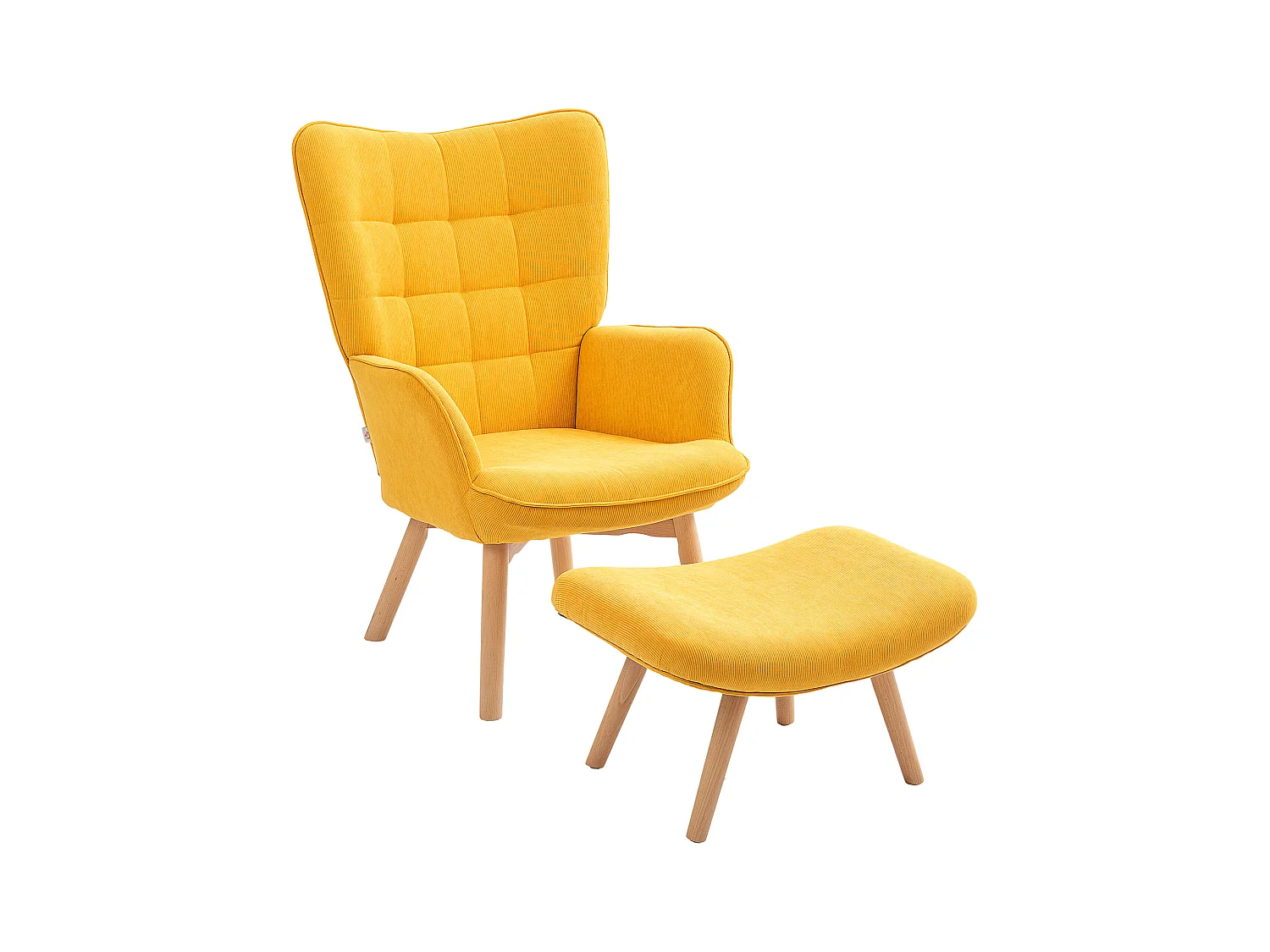 Relaxfauteuil met voetenbankje, geribbelde stof, hout, oranje (72x80x101 cm)