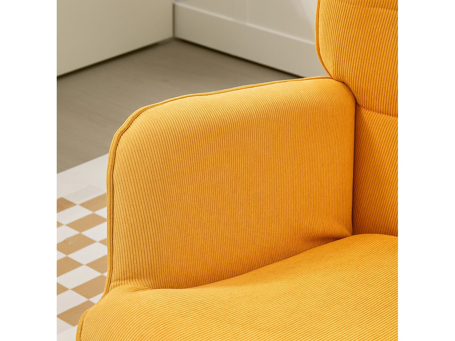 Fauteuil relax avec repose-pieds, tissu côtelé, bois, orange (72x80x101 cm)