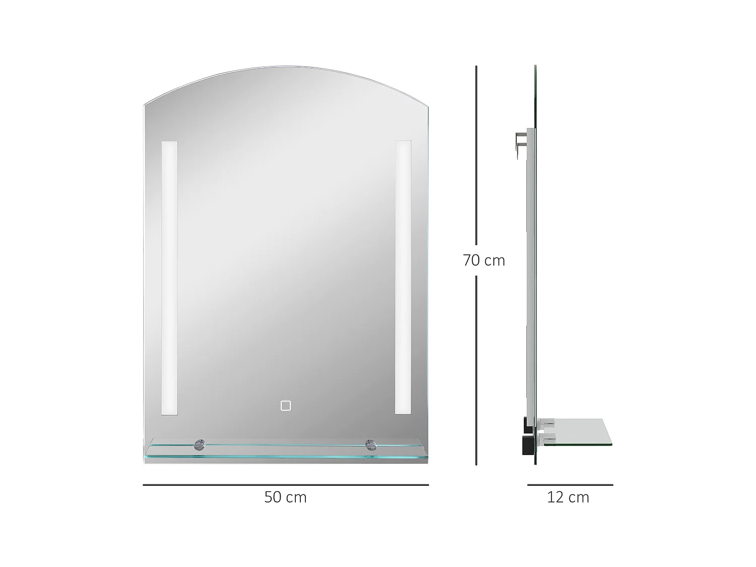 Miroir de salle de bain lumineux, 3 couleurs de lumière, avec interrupteur tactile, aluminium, argenté (50x12x70 cm)