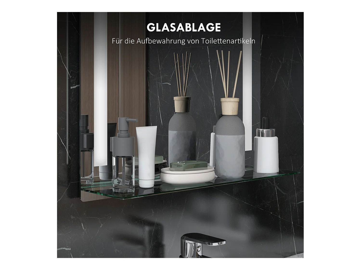 Miroir de salle de bain lumineux, 3 couleurs de lumière, avec interrupteur tactile, aluminium, argenté (50x12x70 cm)