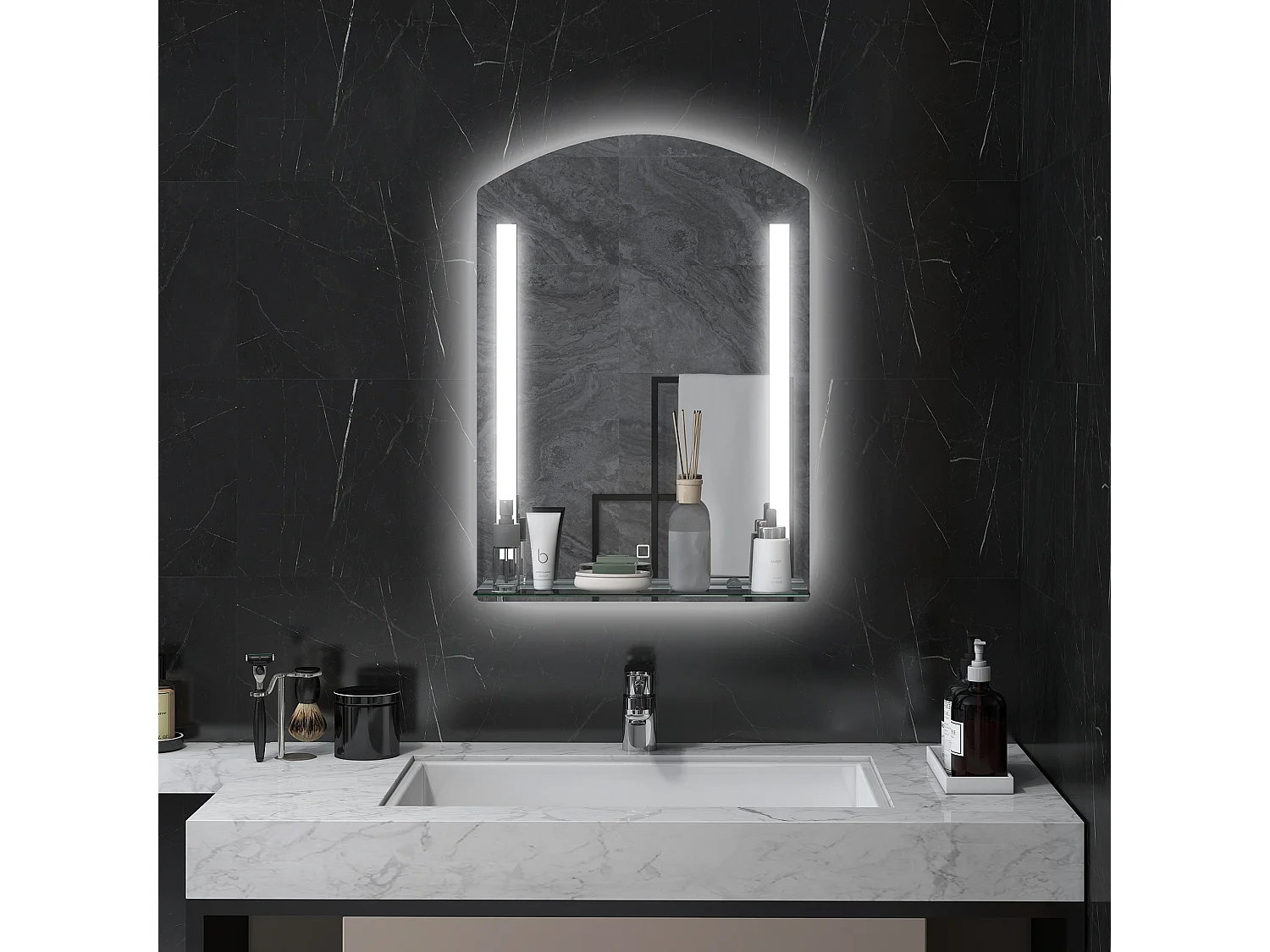 Miroir de salle de bain lumineux, 3 couleurs de lumière, avec interrupteur tactile, aluminium, argenté (50x12x70 cm)