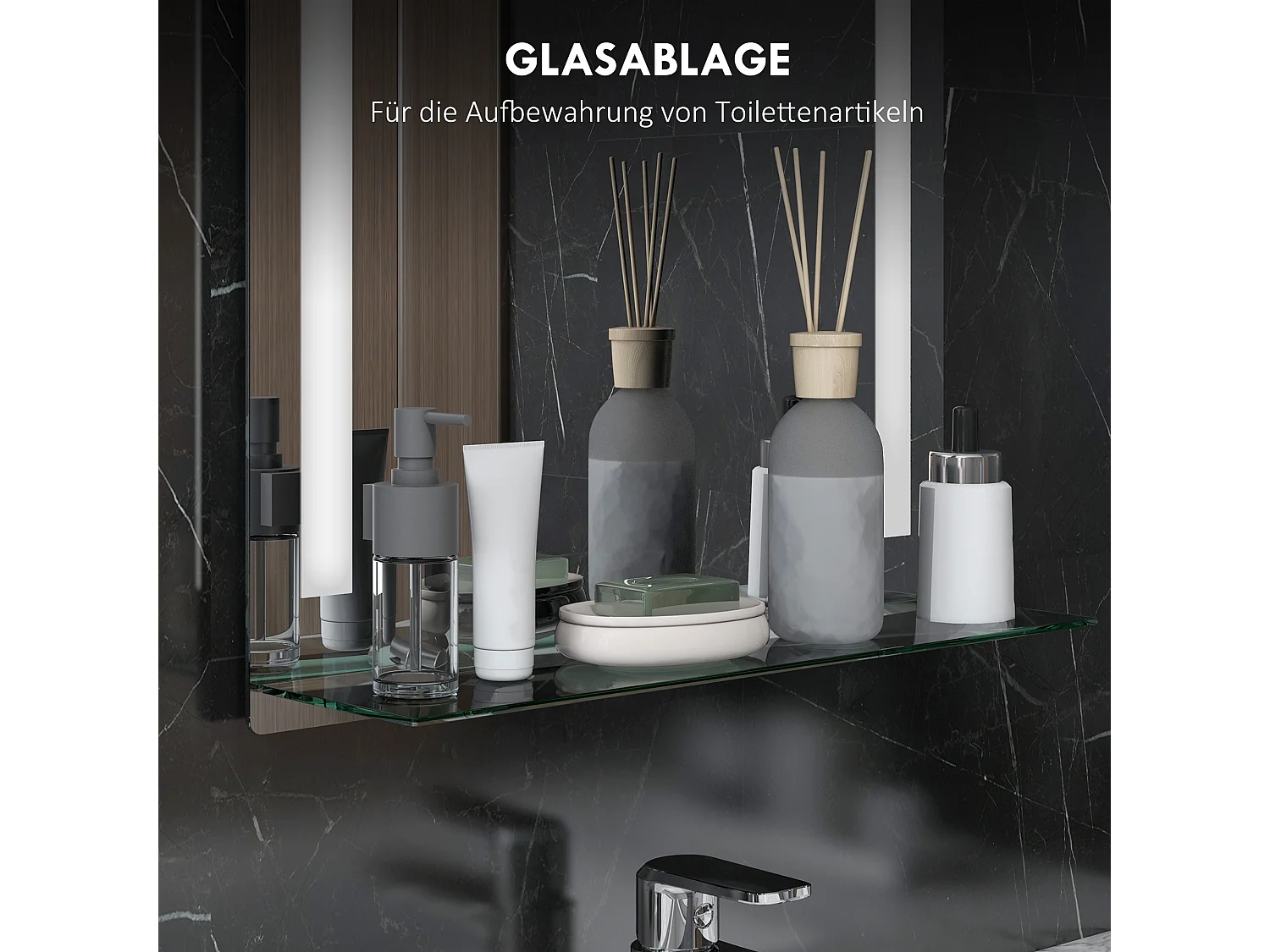 Miroir de salle de bain lumineux, 3 couleurs de lumière, avec interrupteur tactile, aluminium, argenté (50x12x70 cm)