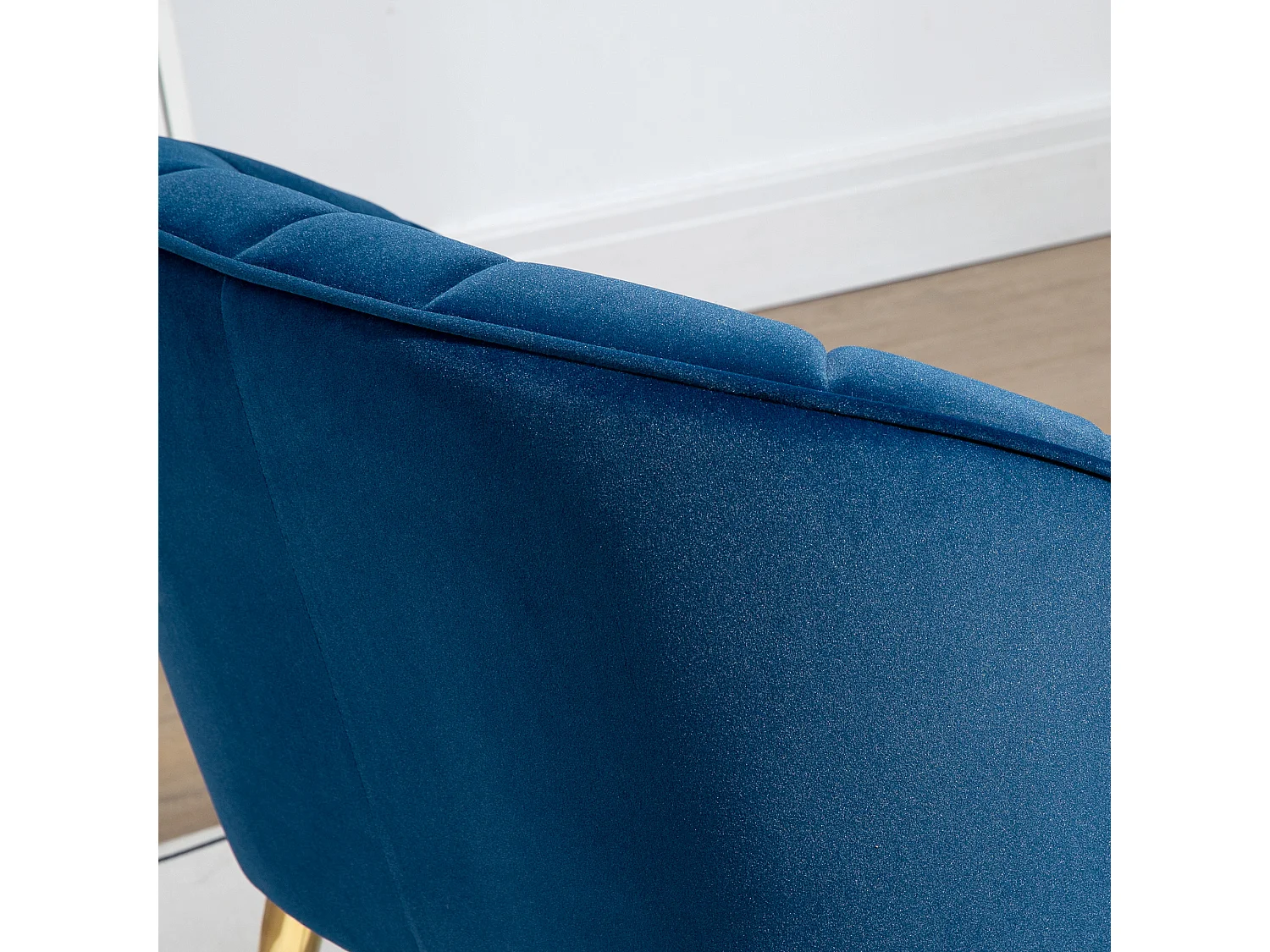 Fauteuil met vleugels, retrostijl, stof met fluweeleffect, metalen poten, blauw (65x64x77 cm)